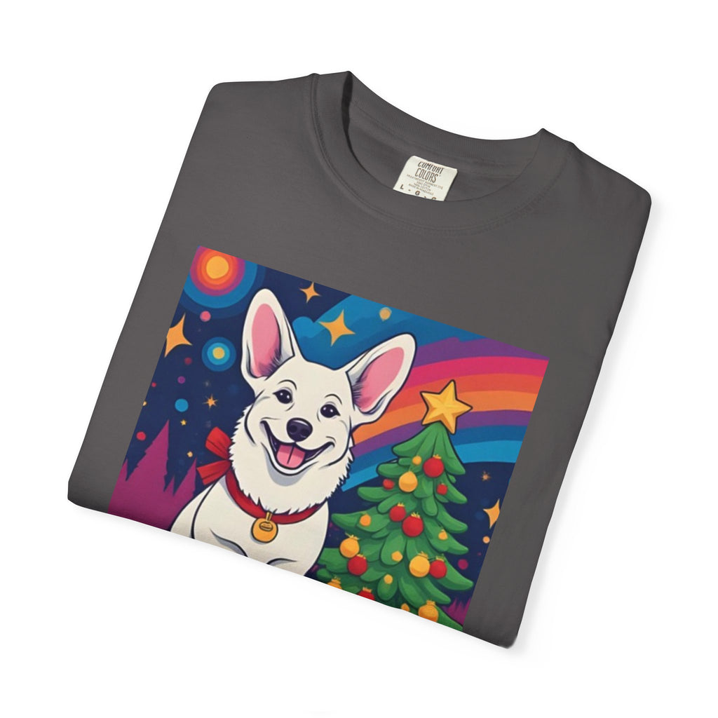 White Corgi Holiday Unisex Garment-Dyed T-shirt