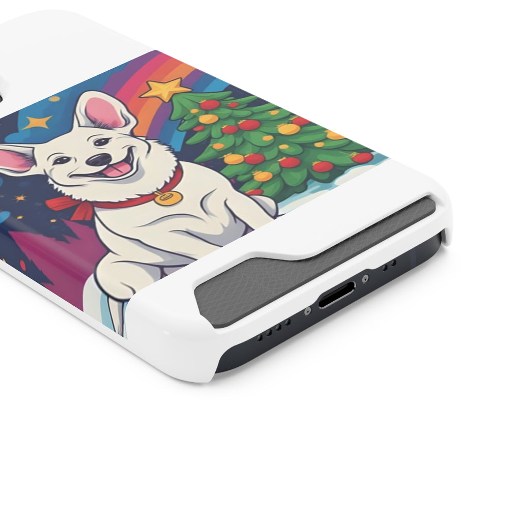 White Corgi Holiday Phone Case with Card Holder