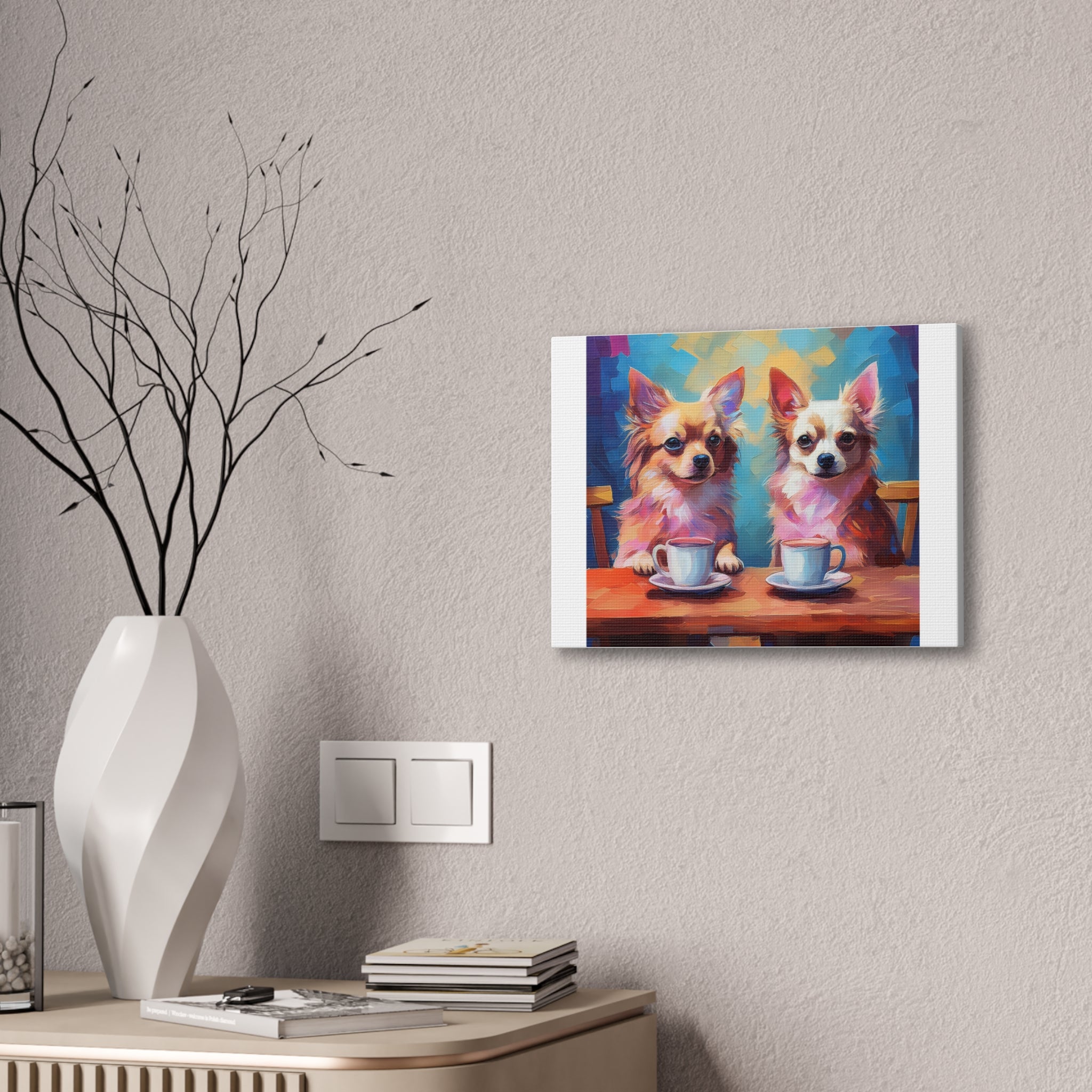 Cafe con Chihuahua Canvas Stretched, 0.75"