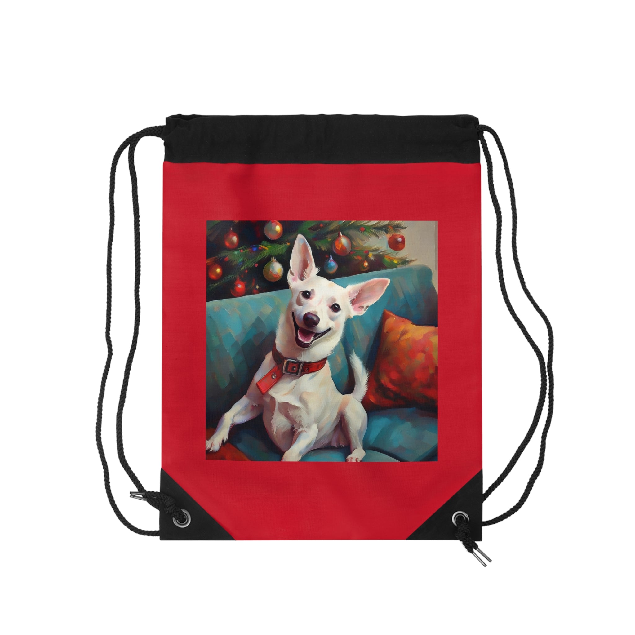 White Corgi Holiday II Drawstring Bag