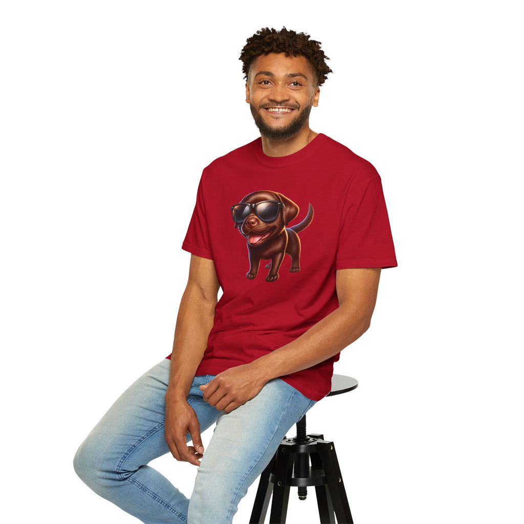 Chocolate Lab w/ sunglasses Unisex Garment-Dyed T-shirt