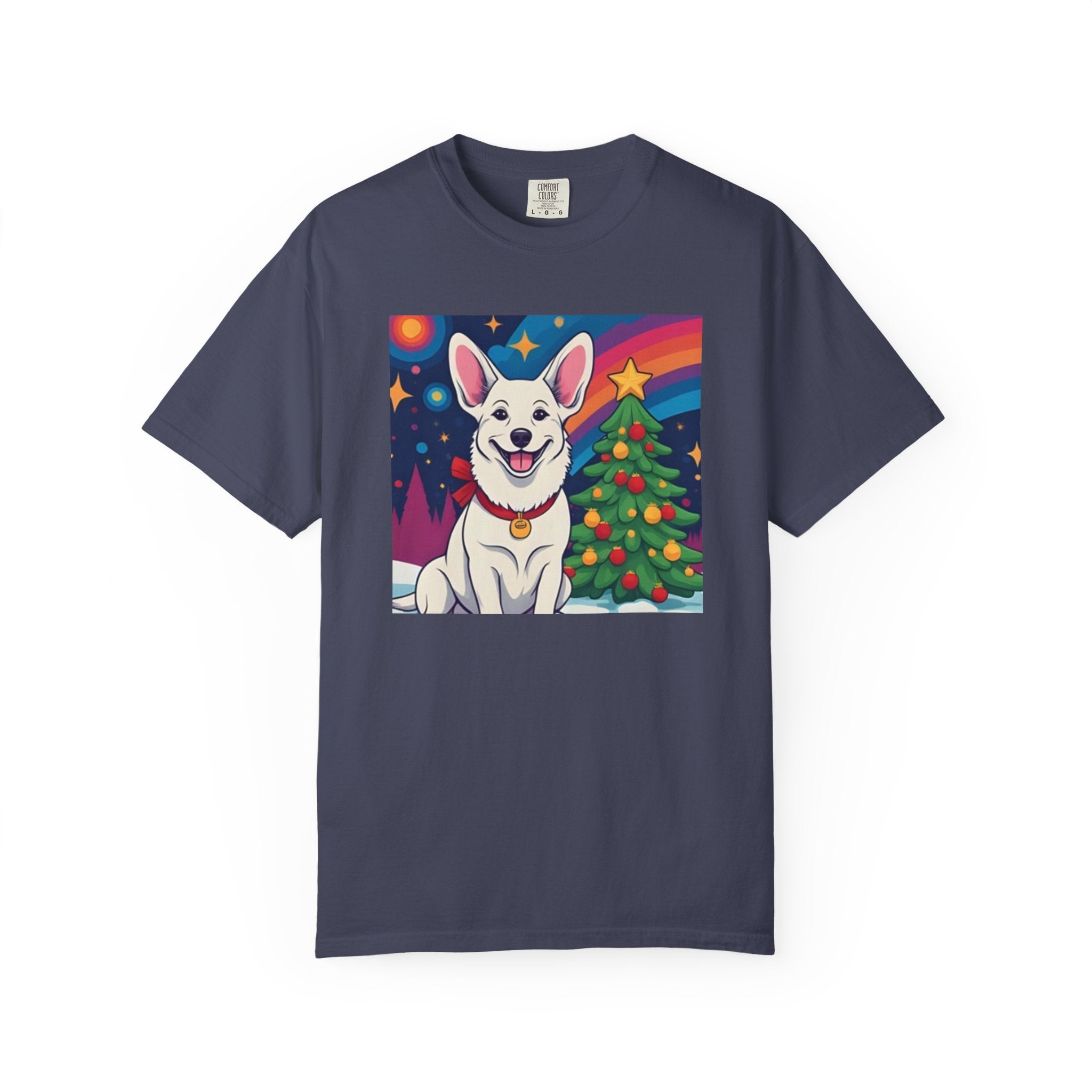 White Corgi Holiday Unisex Garment-Dyed T-shirt