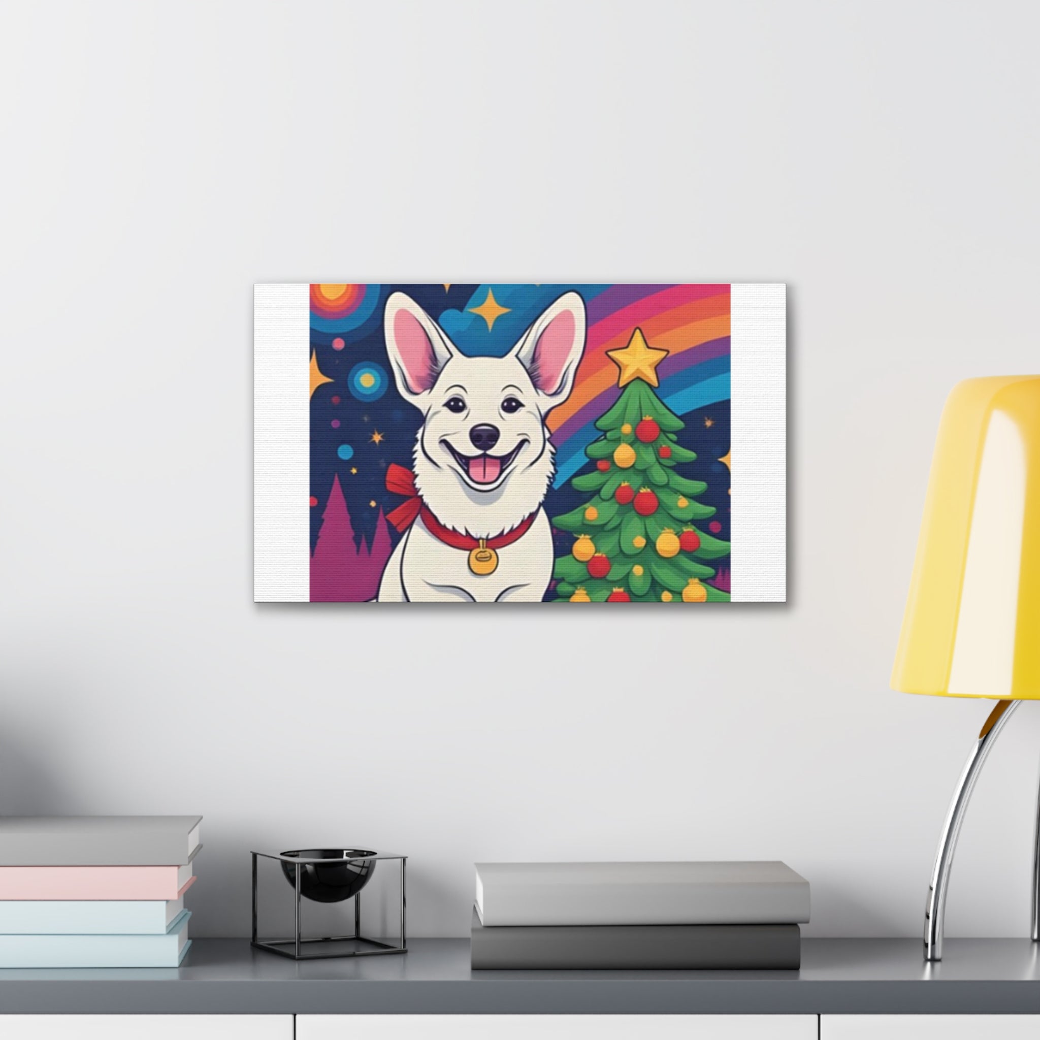 White Corgi Holiday Canvas Stretched, 0.75"