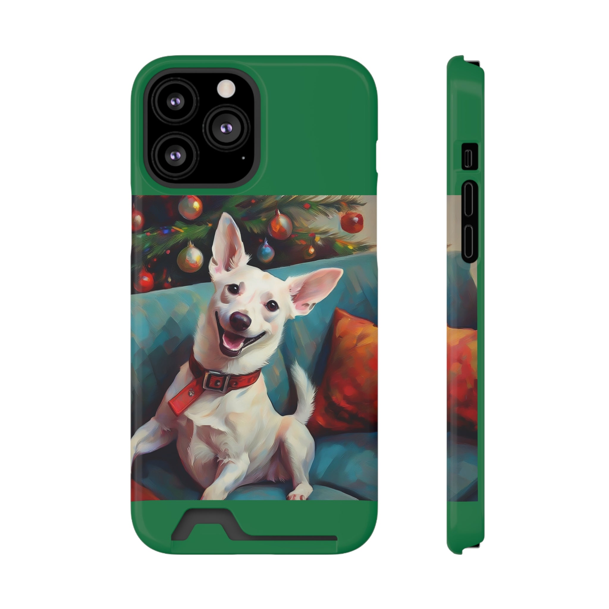 White Corgi Holiday II Phone Case with Card Holder