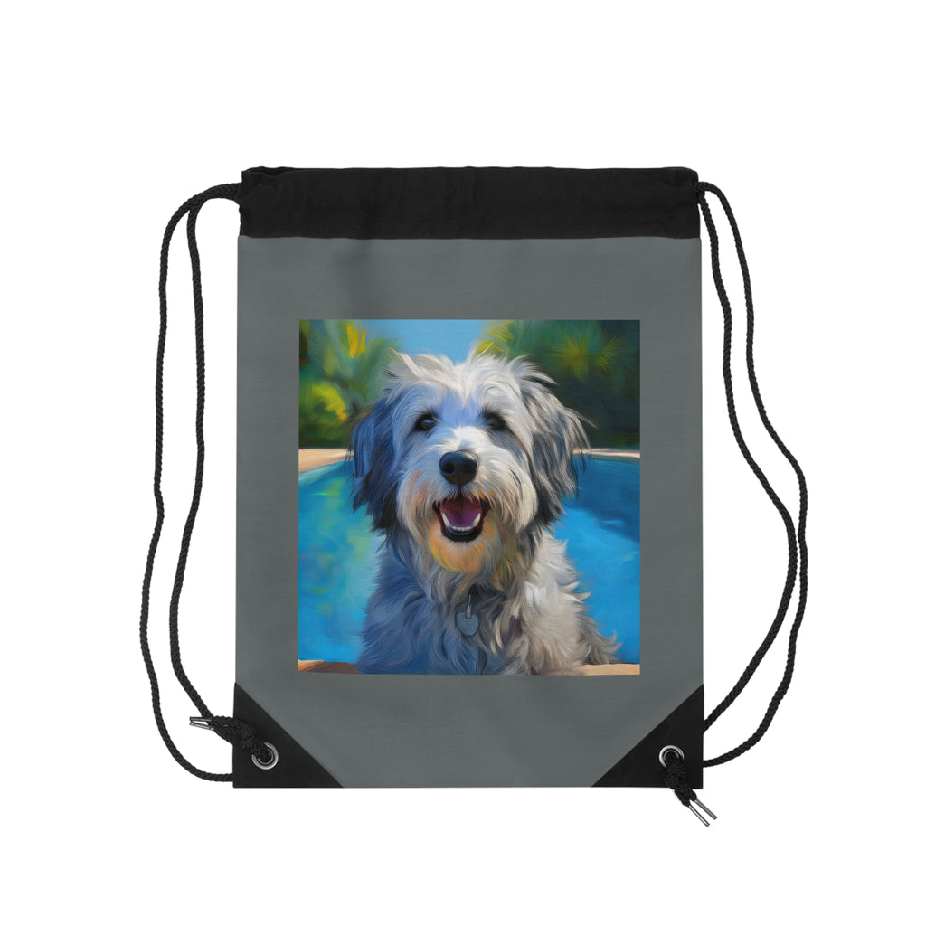 Grey Shaggy Dog Poolside Drawstring Bag