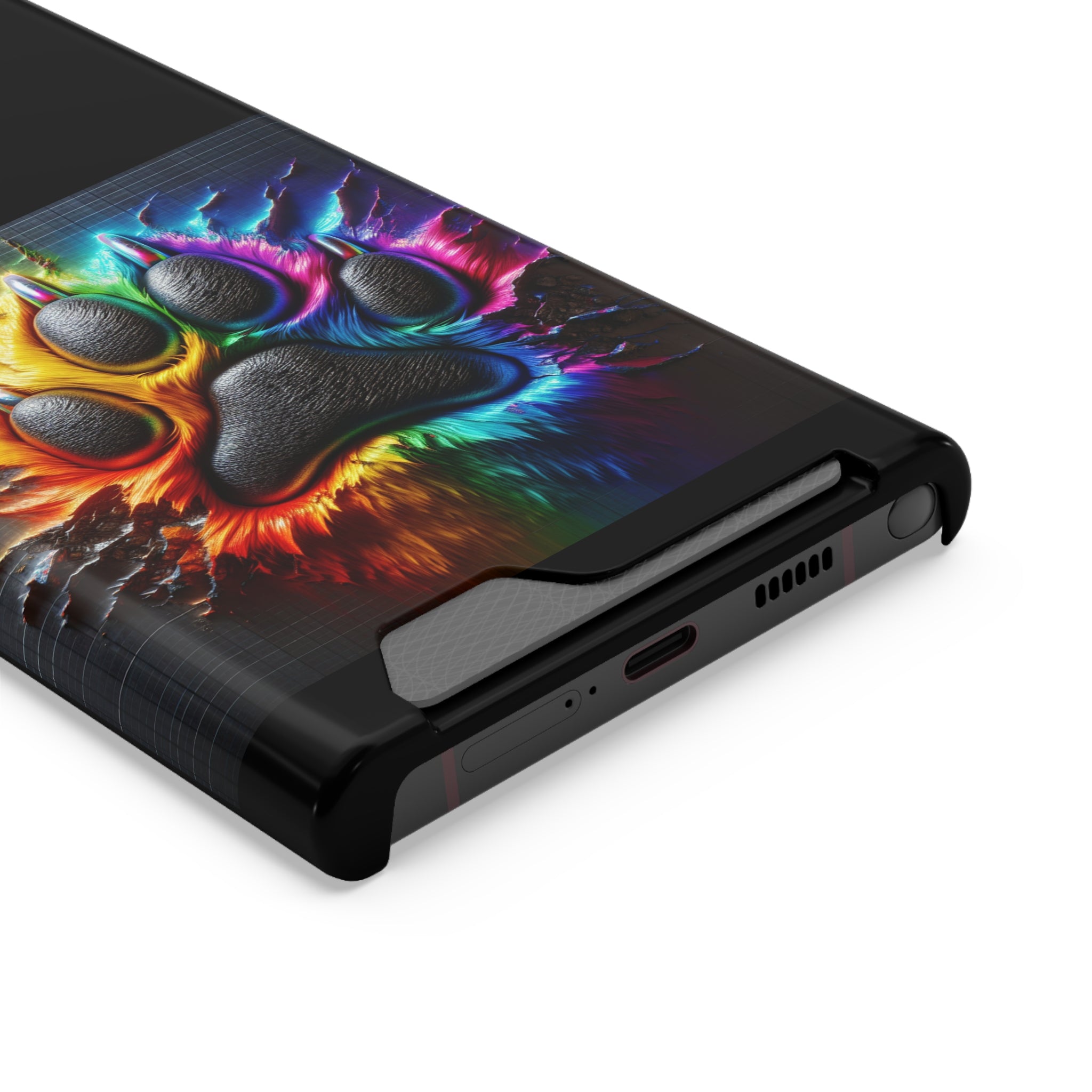 Electric Rainbow Dog Paw Phone Case with Card Holder