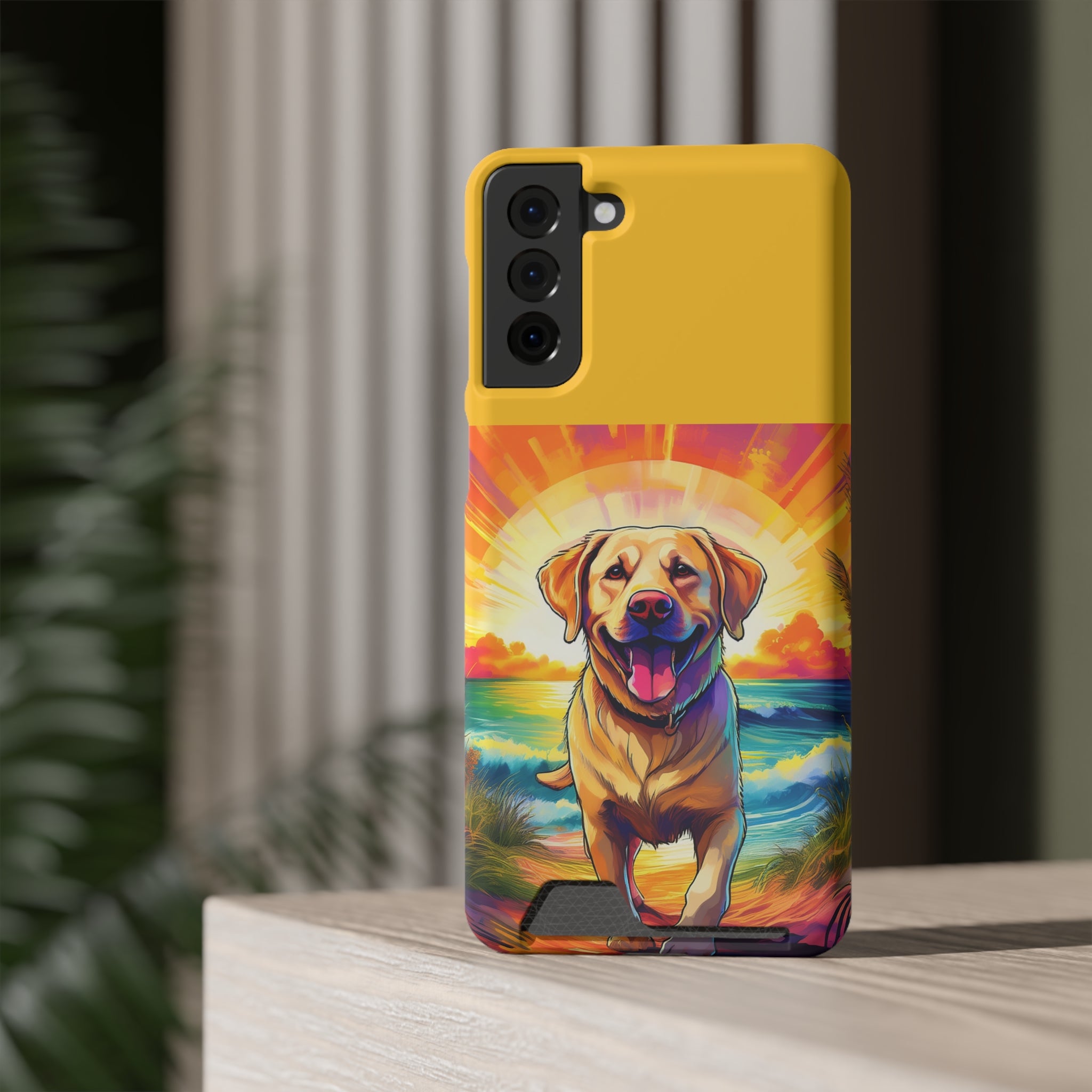 Yellow Lab Sunset Beach Phone Case with Card Holder