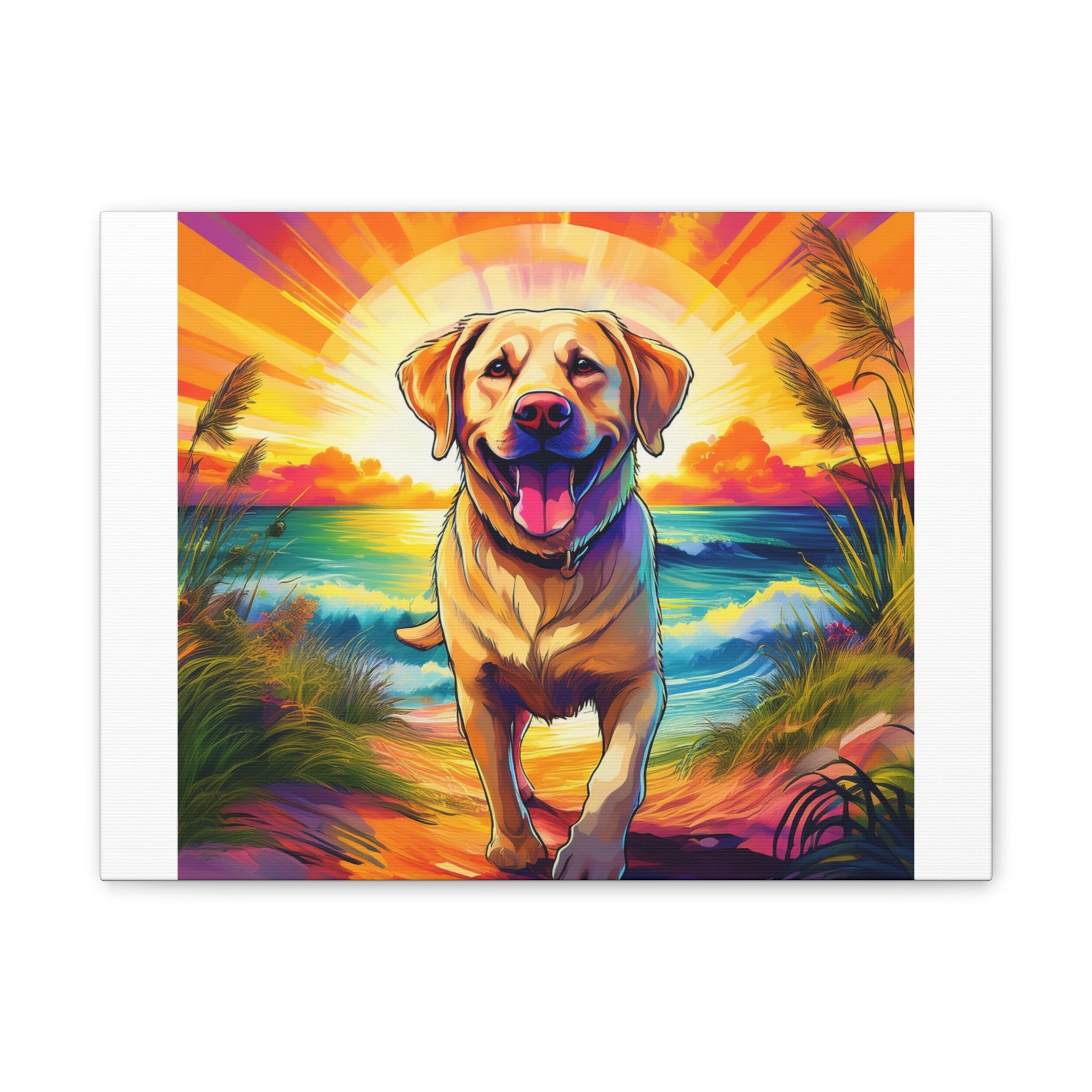 Yellow Lab Sunset Beach Canvas Stretched, 0.75"