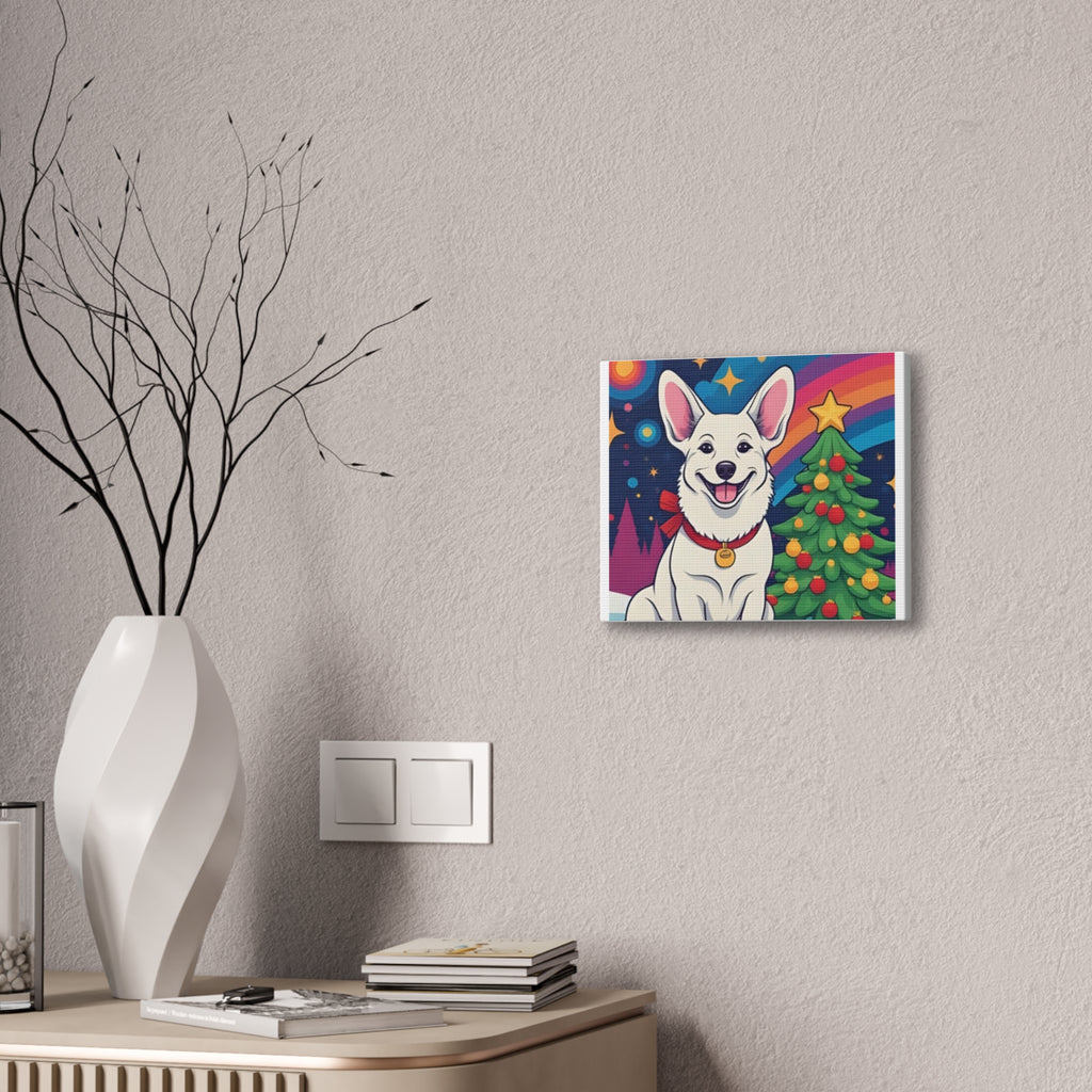White Corgi Holiday Canvas Stretched, 0.75"