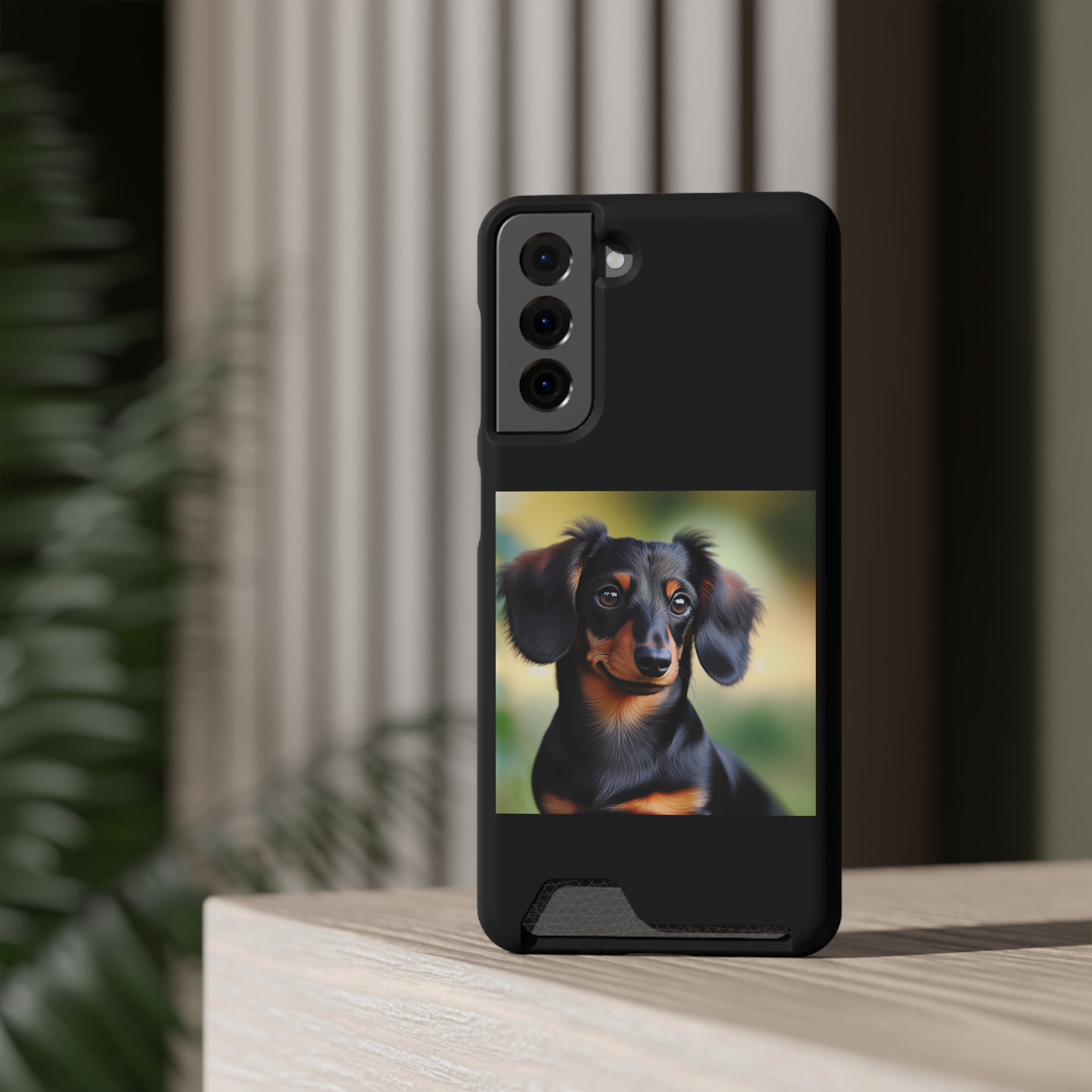 Dachshund Black and Brown Phone Case with Card Holder