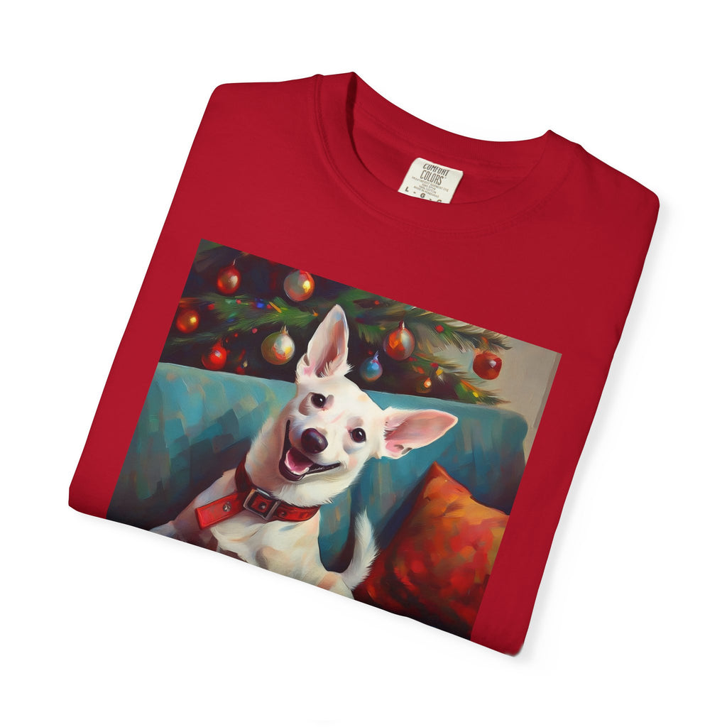 White Corgi Holiday II Unisex Garment-Dyed T-shirt
