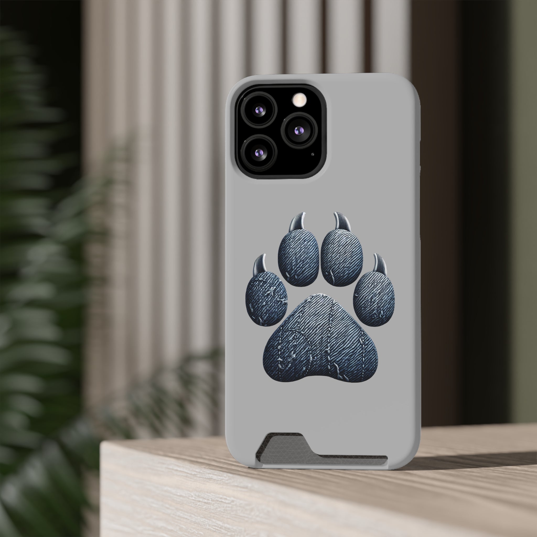 Denim Dog Paw Phone Case with Card Holder