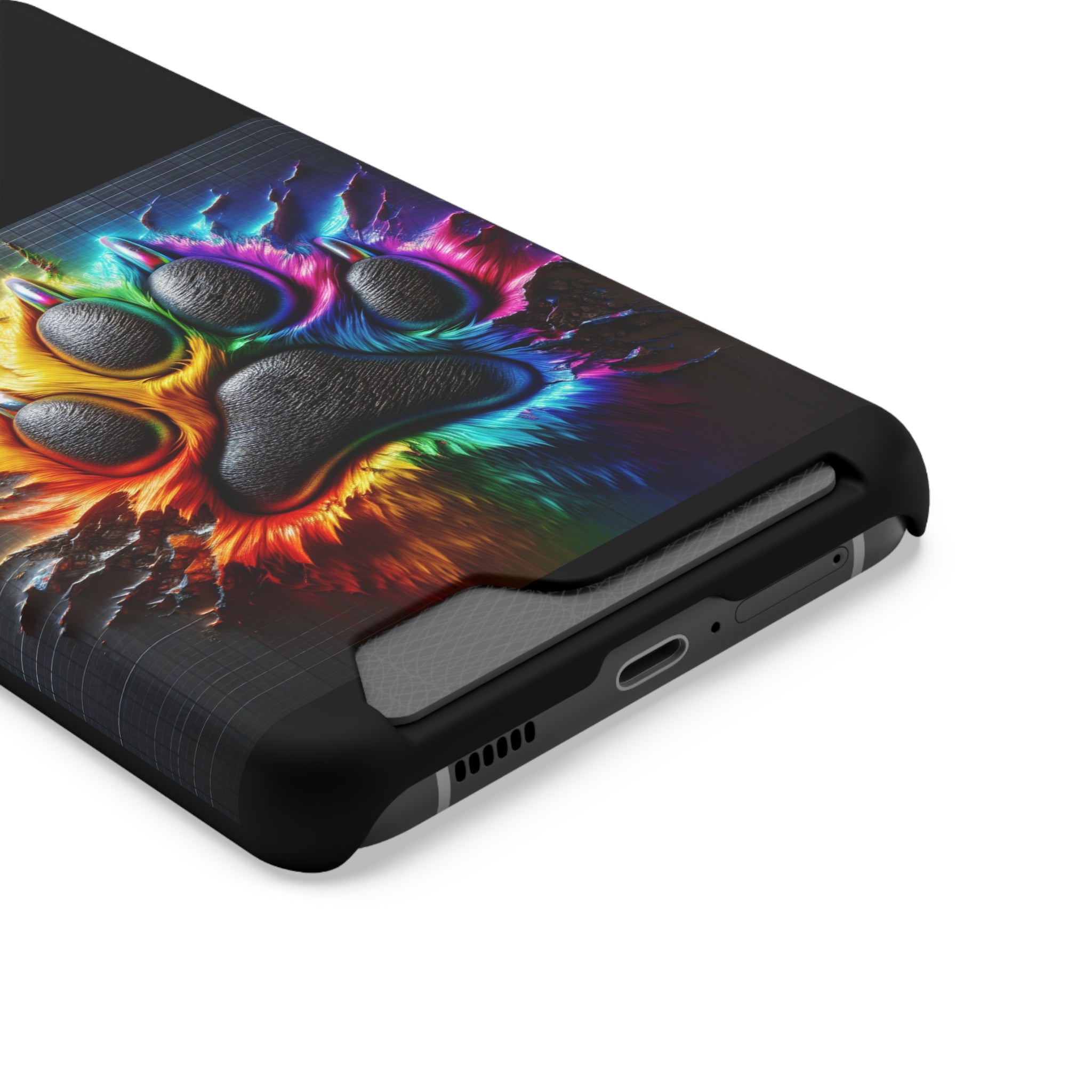 Electric Rainbow Dog Paw Phone Case with Card Holder