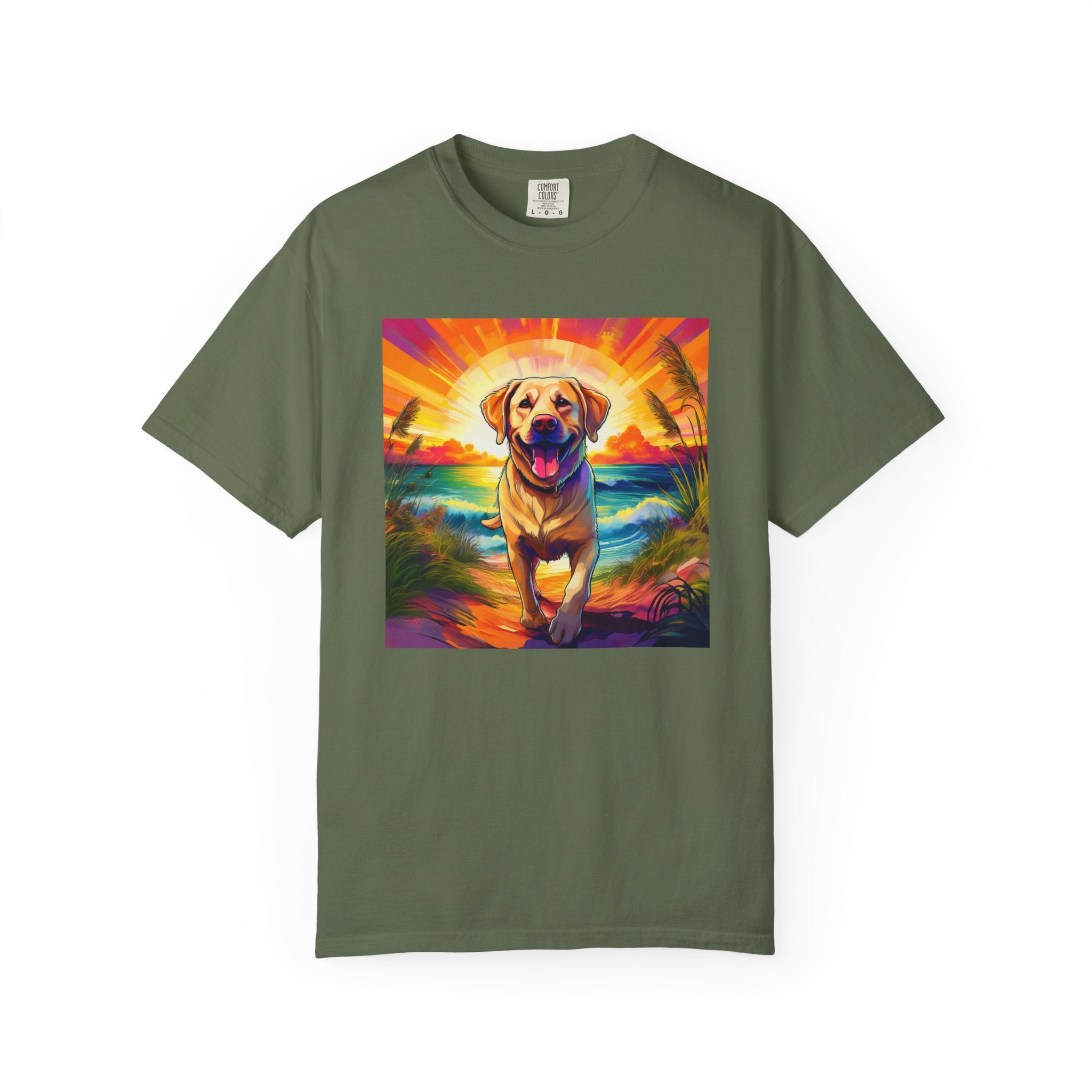 Yellow Lab Sunset Beach Unisex Garment-Dyed T-shirt
