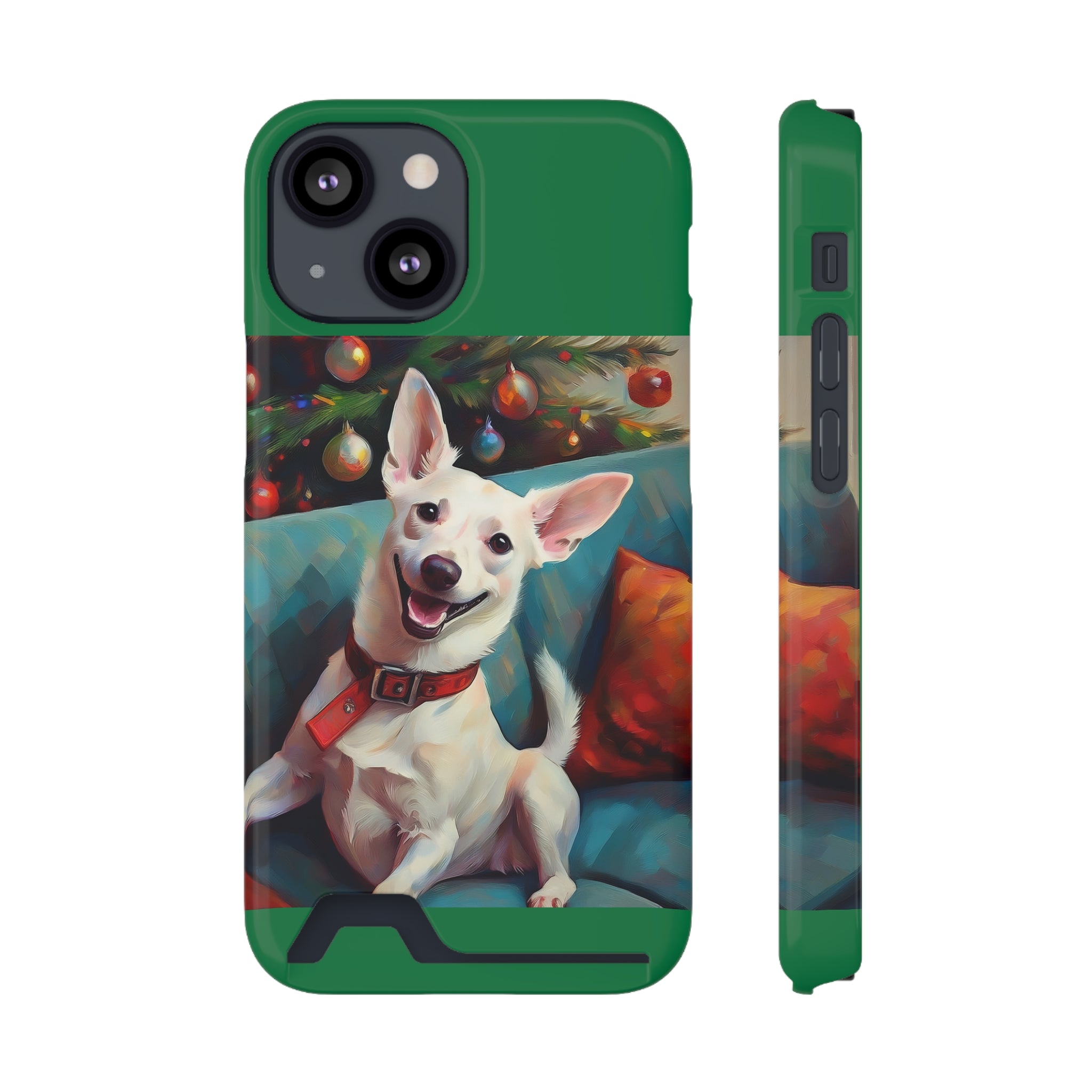 White Corgi Holiday II Phone Case with Card Holder