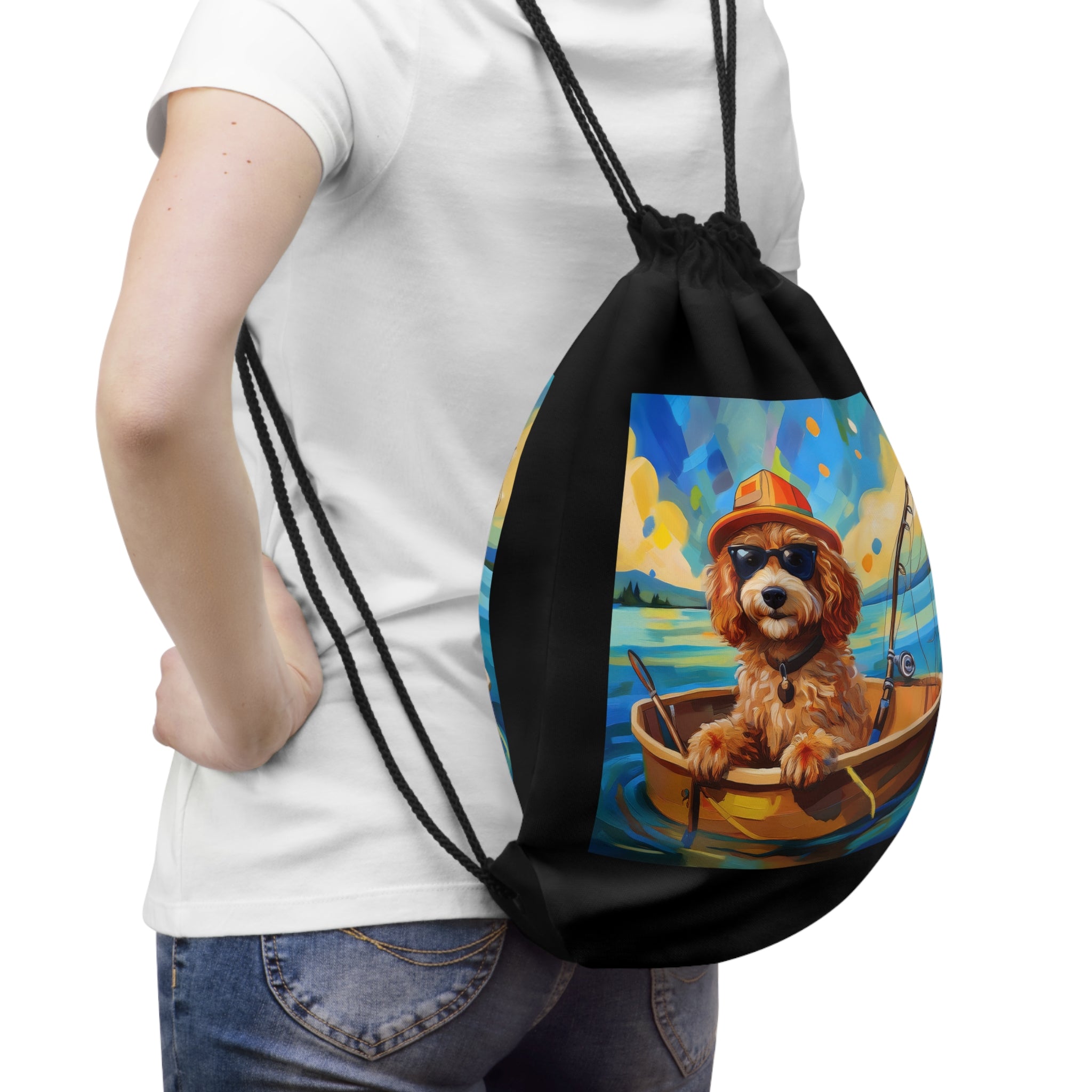 Doodle Fishing Drawstring Bag