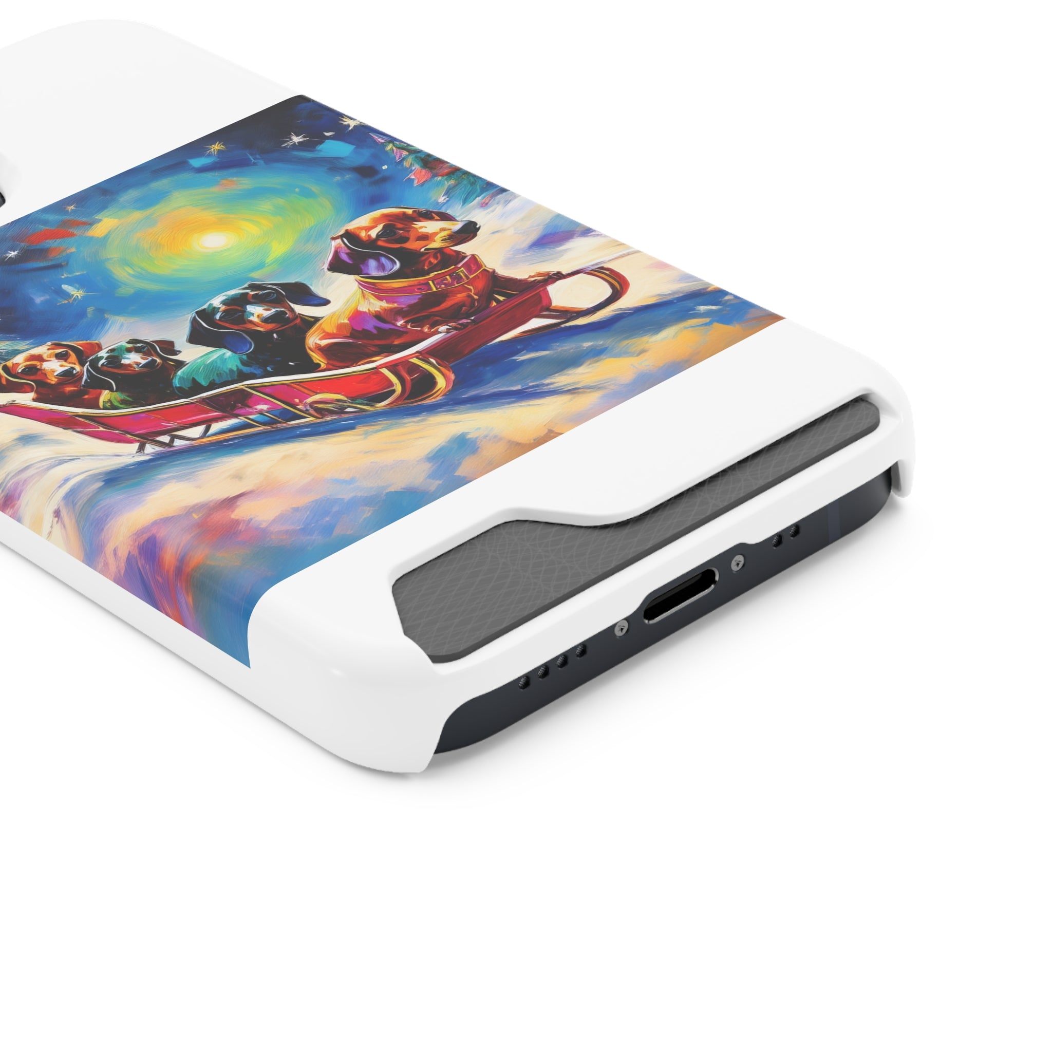 Dachshund Night Sleighride Phone Case with Card Holder