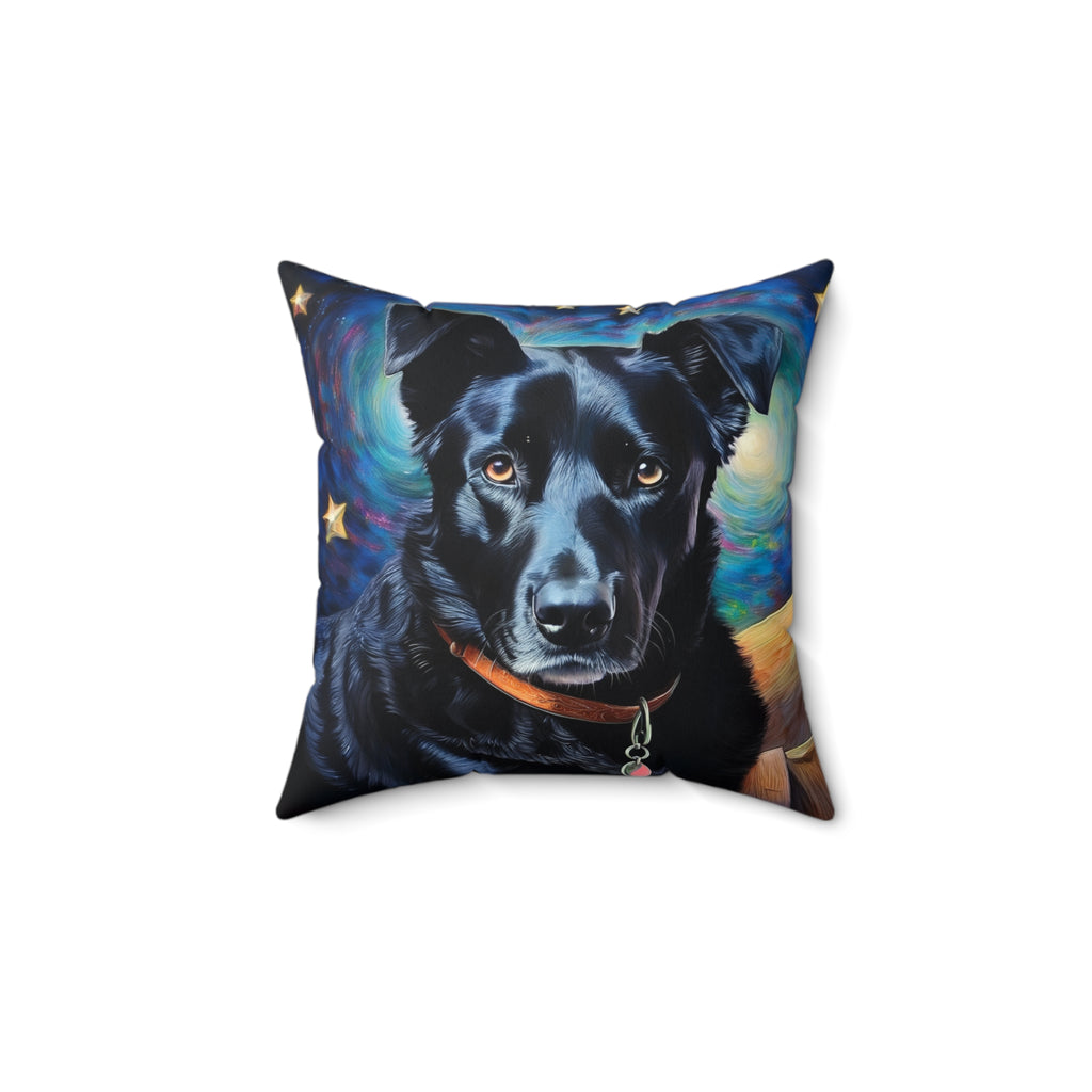 Black Shepherd Lab Stary Night Polyester Square Pillow