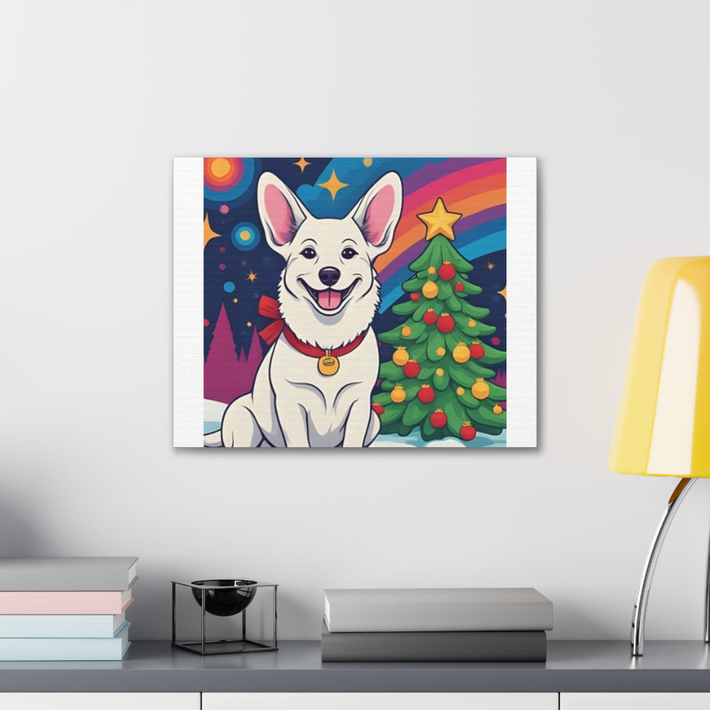 White Corgi Holiday Canvas Stretched, 0.75"