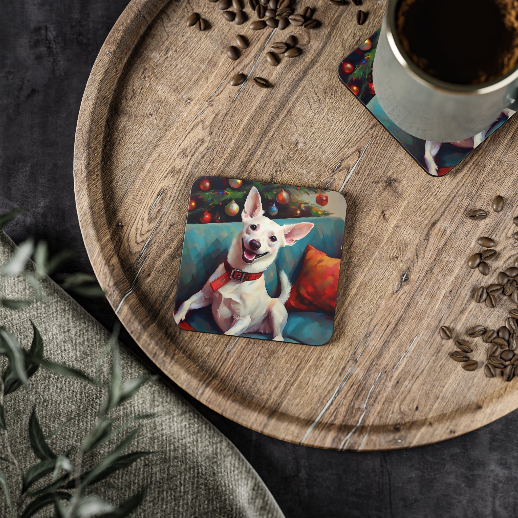 White Corgi Holiday II Coasters