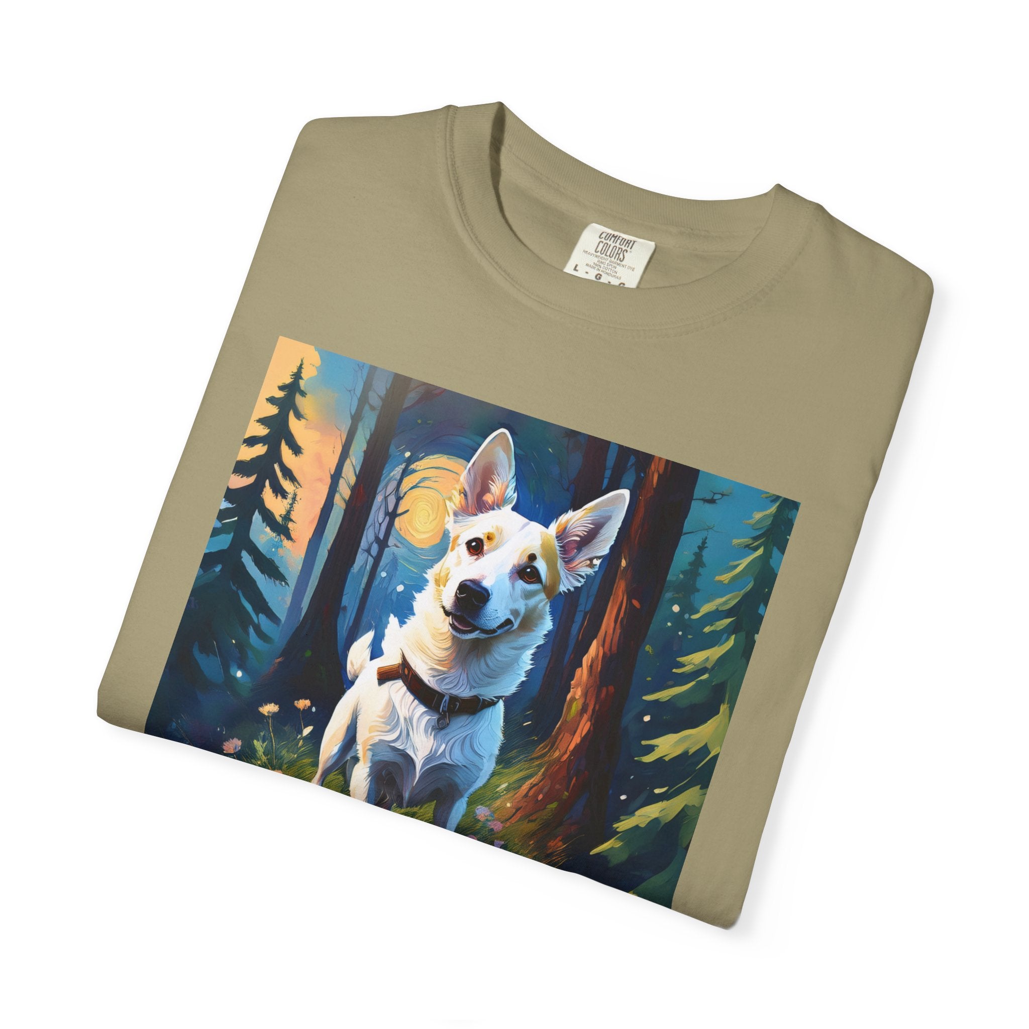 White/Tan Dog Forest Walk Unisex Garment-Dyed T-shirt