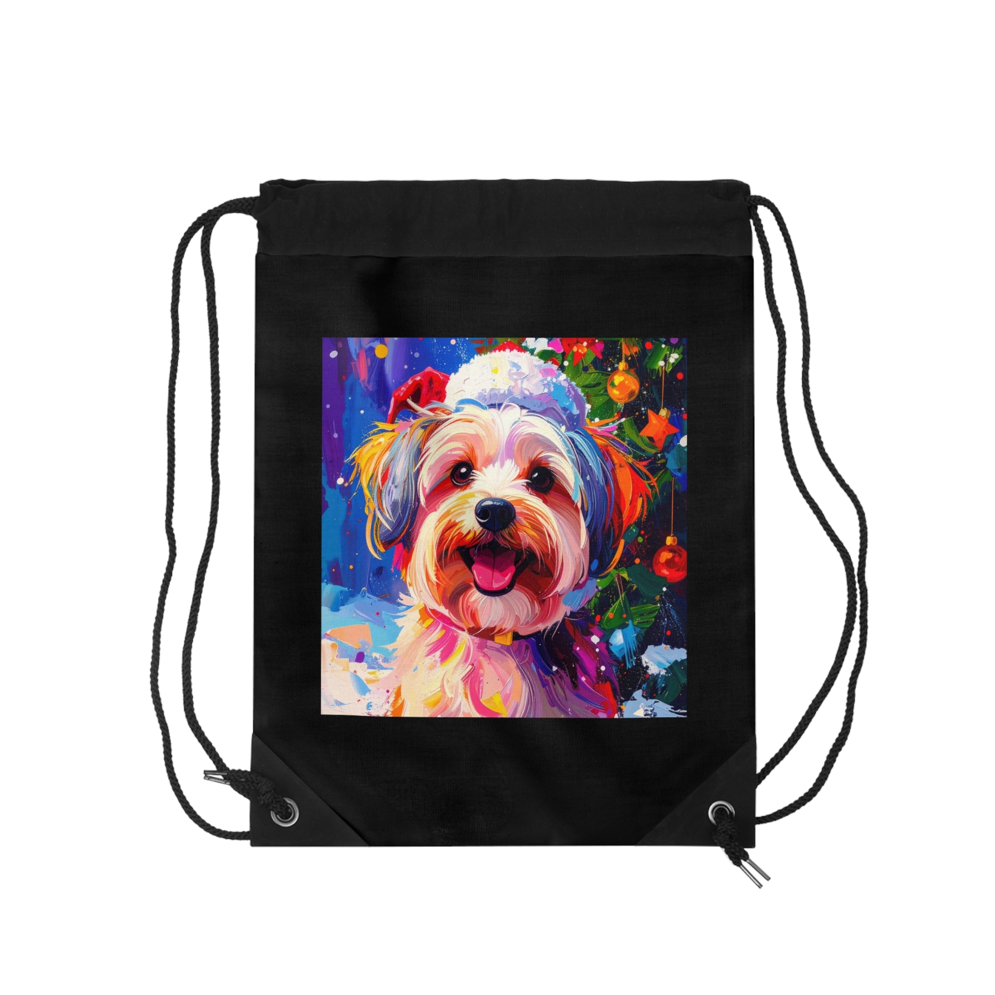 Yorkie Holiday II Drawstring Bag