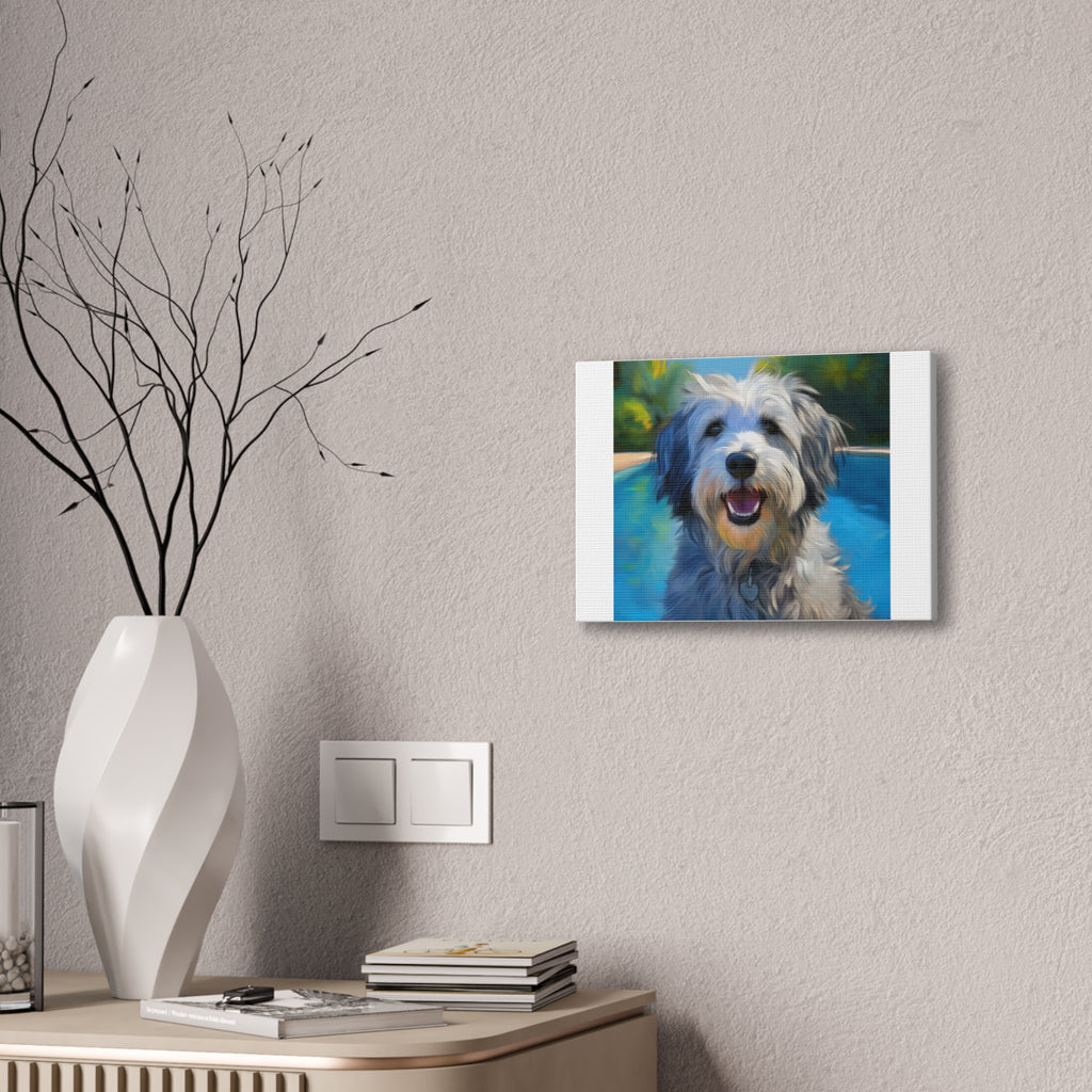 Grey Shaggy Dog Poolside Canvas Stretched, 0.75"