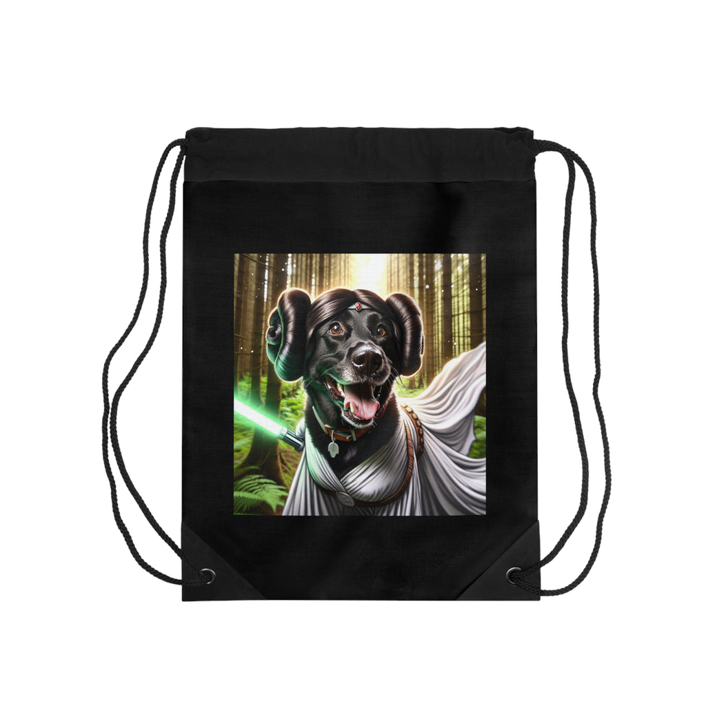 Black Lab Galaxy Princess Drawstring Bag