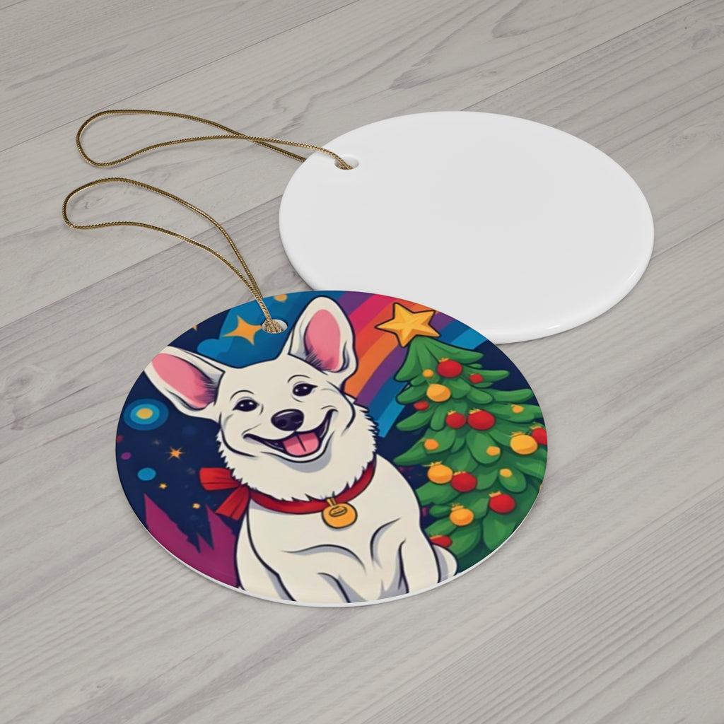 White Corgi Holiday Ceramic Ornament