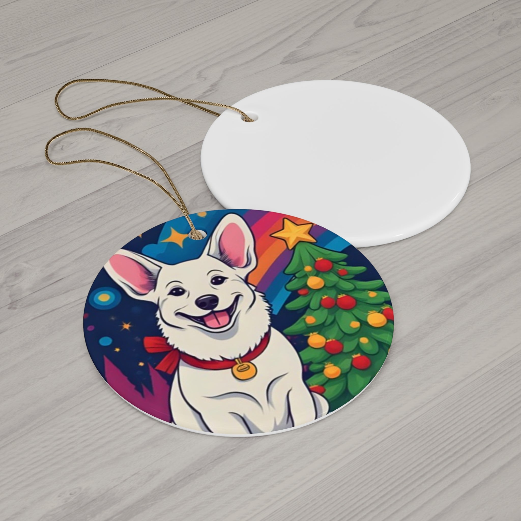 White Corgi Holiday Ceramic Ornament