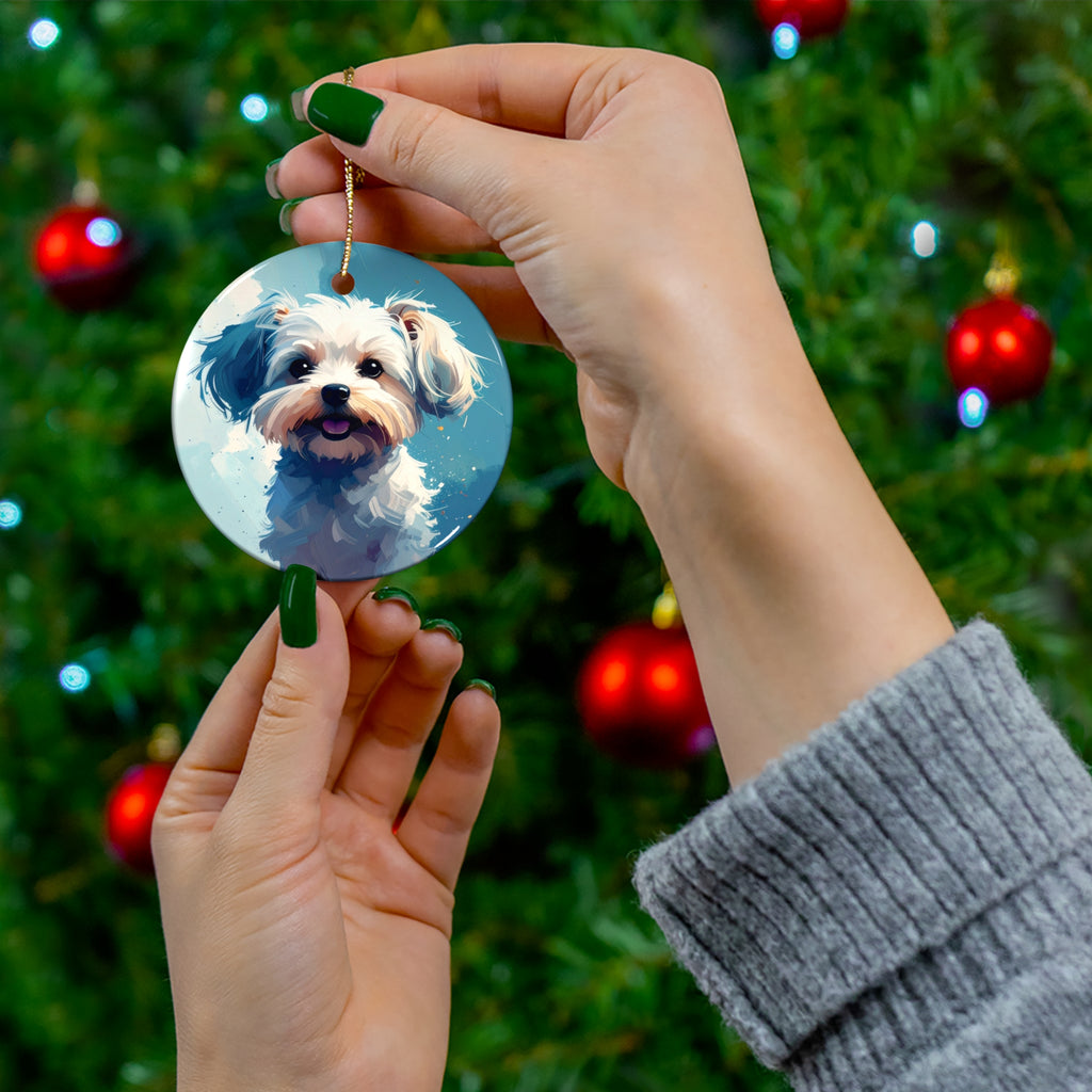 White Frost Yorkie Ceramic Ornament