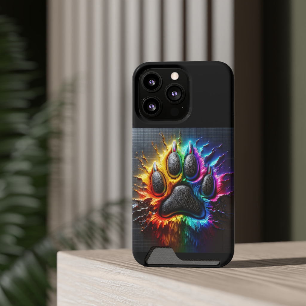 Electric Rainbow Dog Paw Phone Case with Card Holder