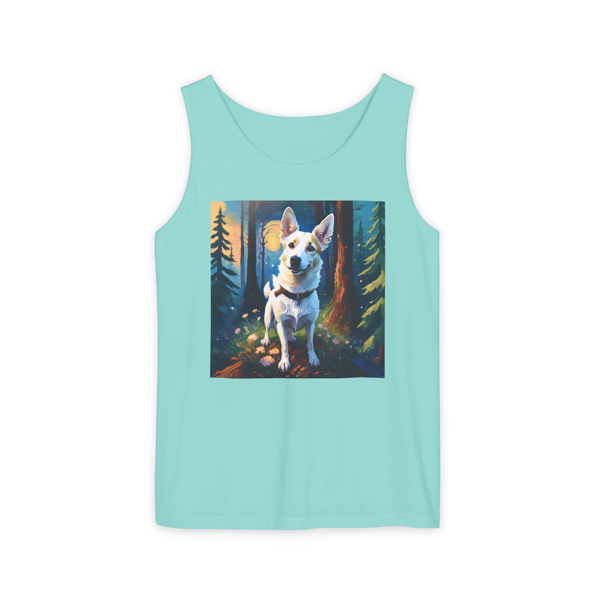 White/Tan Dog Forest Walk Unisex Tank Top