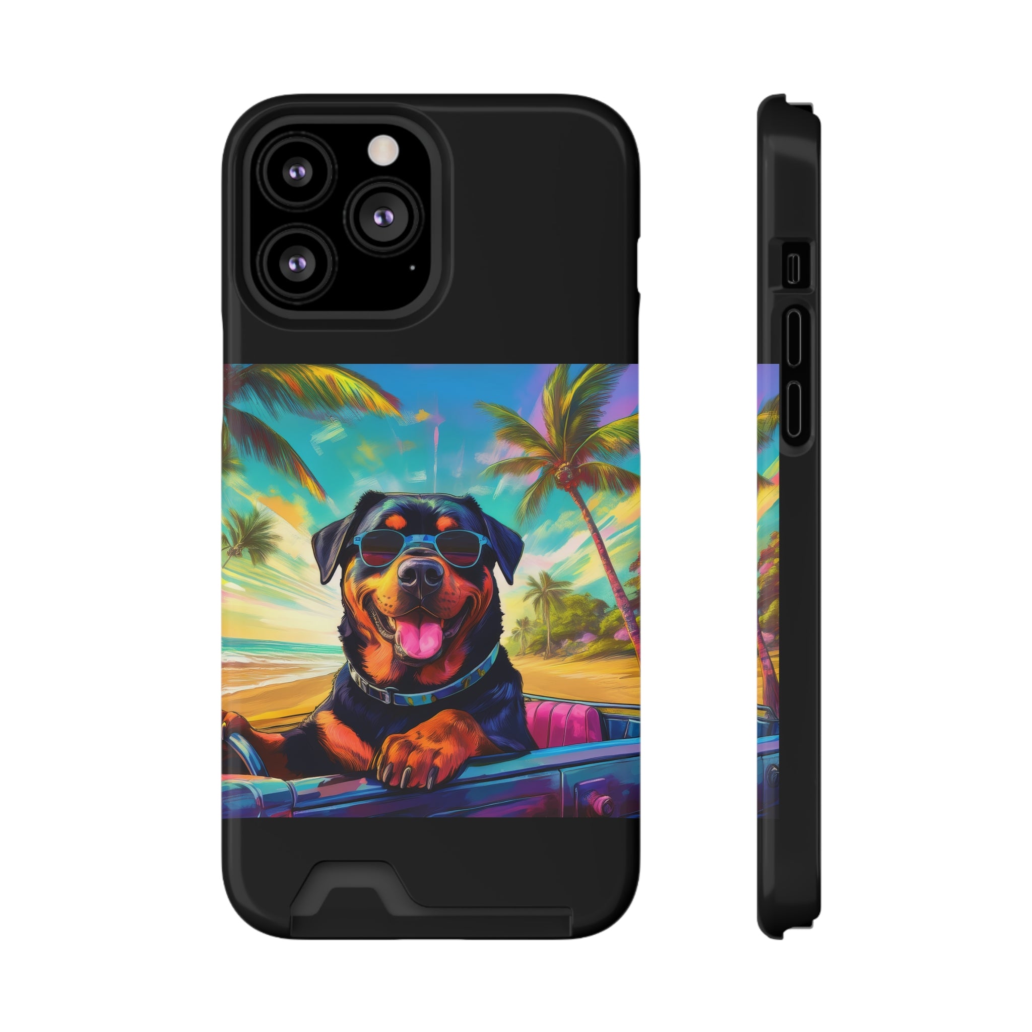 Rottweiler Beach Drive Phone Case with Card Holder