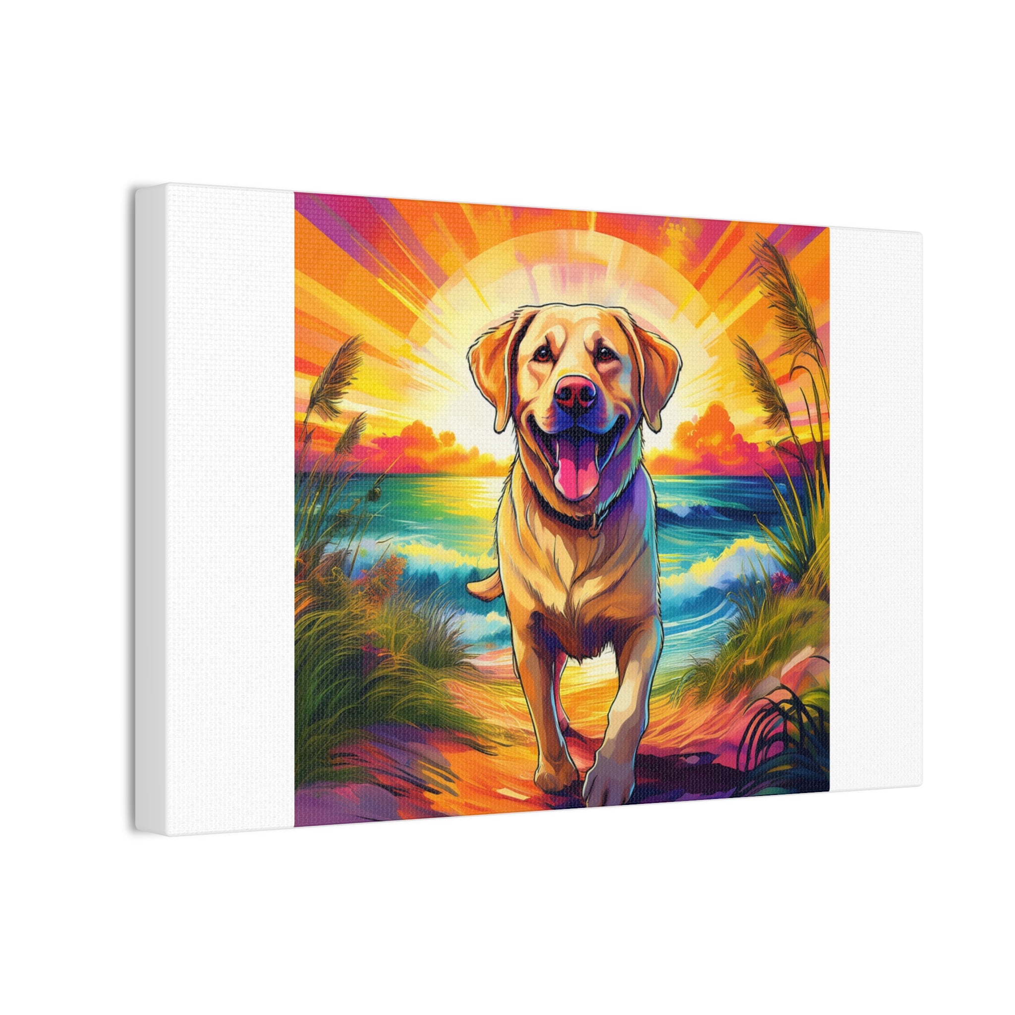 Yellow Lab Sunset Beach Canvas Stretched, 0.75"