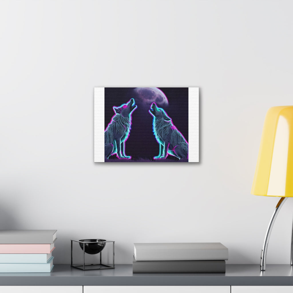 Neon Wolves Howling Canvas Stretched, 0.75"