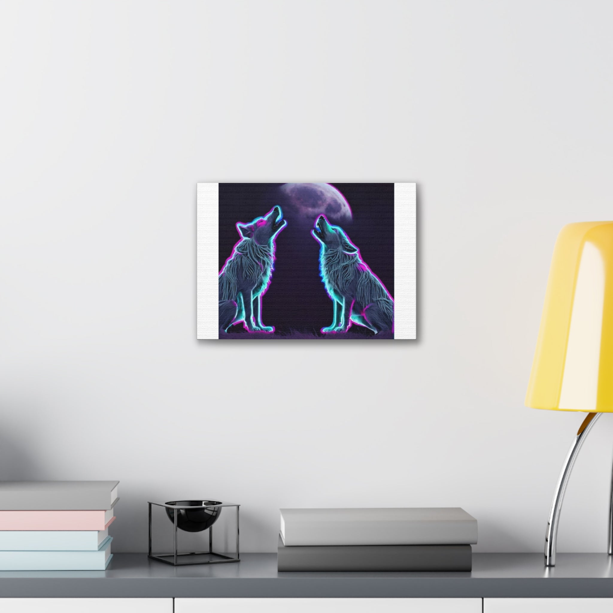 Neon Wolves Howling Canvas Stretched, 0.75"