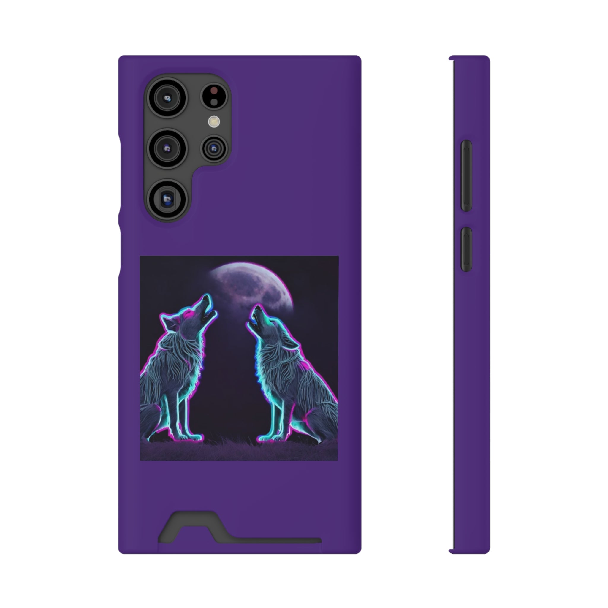 Neon Wolves Howling Phone Case with Card Holder
