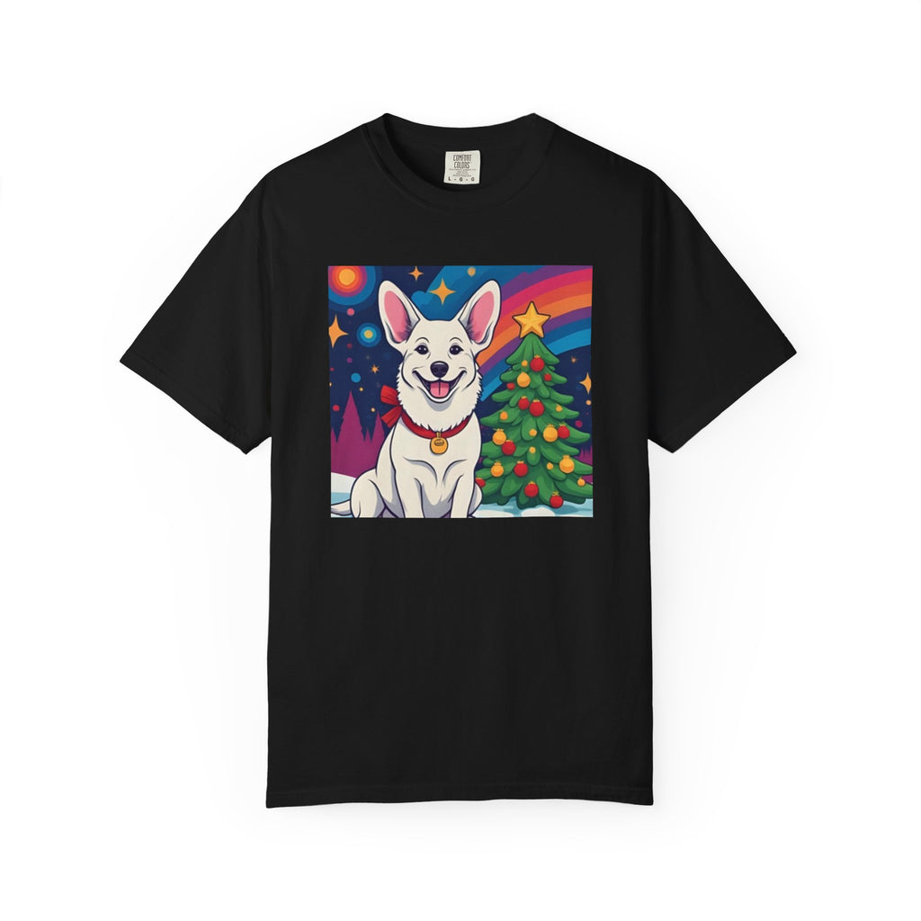 White Corgi Holiday Unisex Garment-Dyed T-shirt