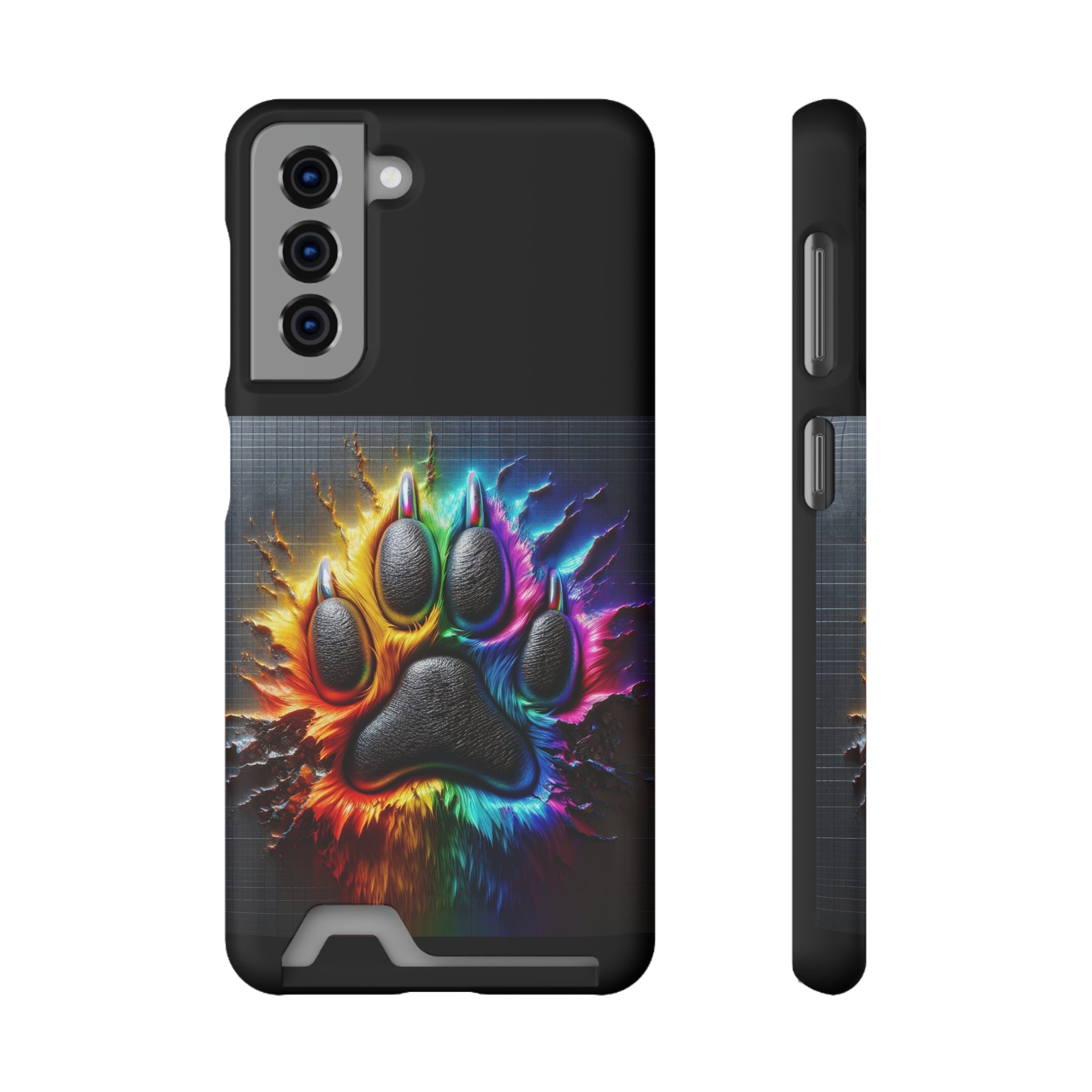 Electric Rainbow Dog Paw Phone Case with Card Holder