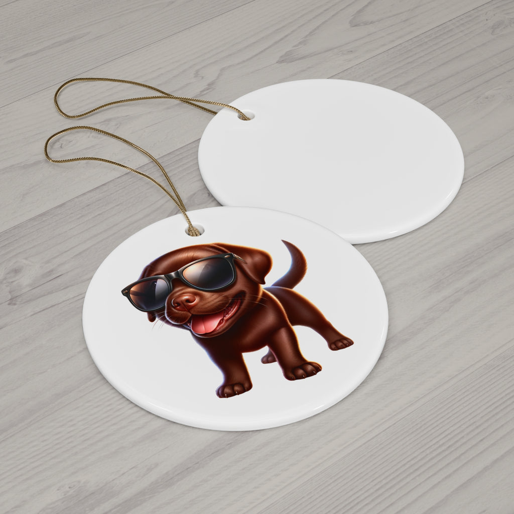 Chocolate Lab w/ sunglasses Ceramic Ornament