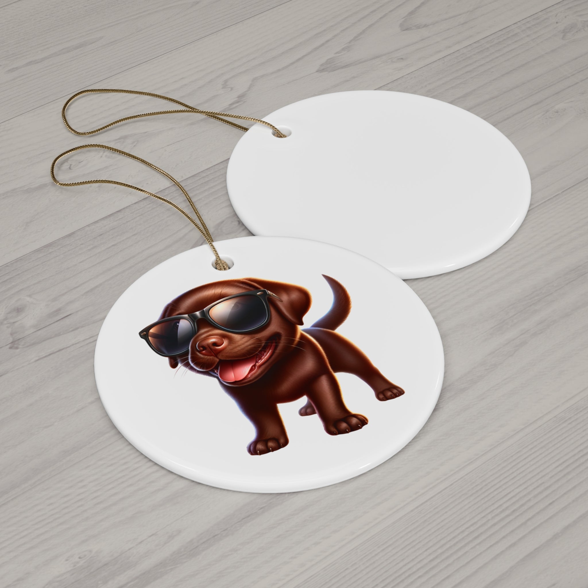 Chocolate Lab w/ sunglasses Ceramic Ornament