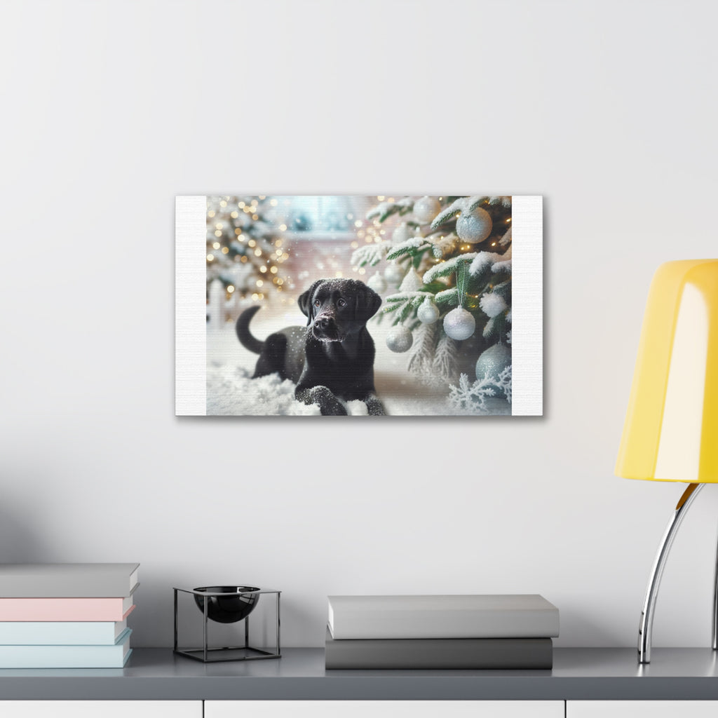 Black Lab Puppy Holiday Canvas Stretched, 0.75"