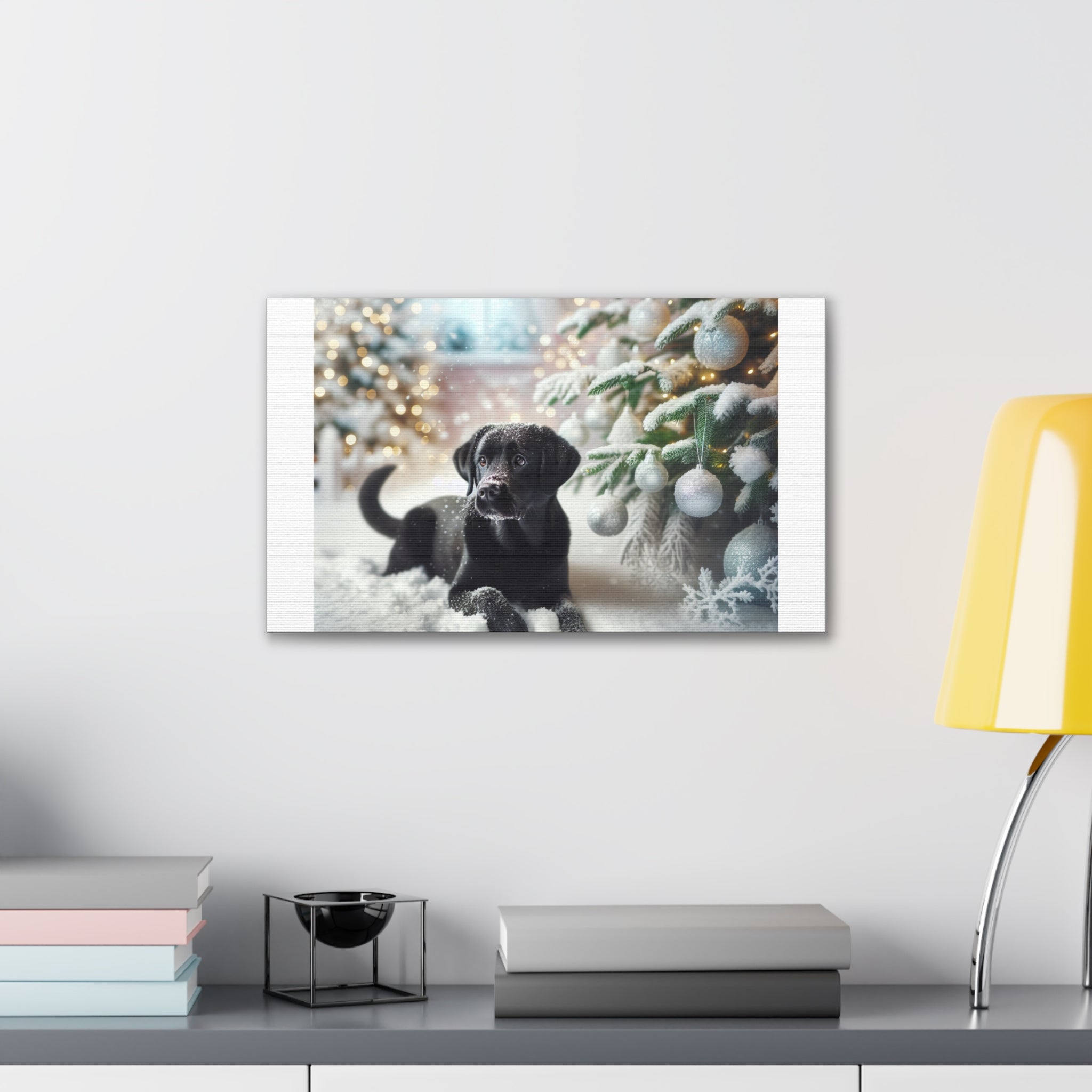 Black Lab Puppy Holiday Canvas Stretched, 0.75"