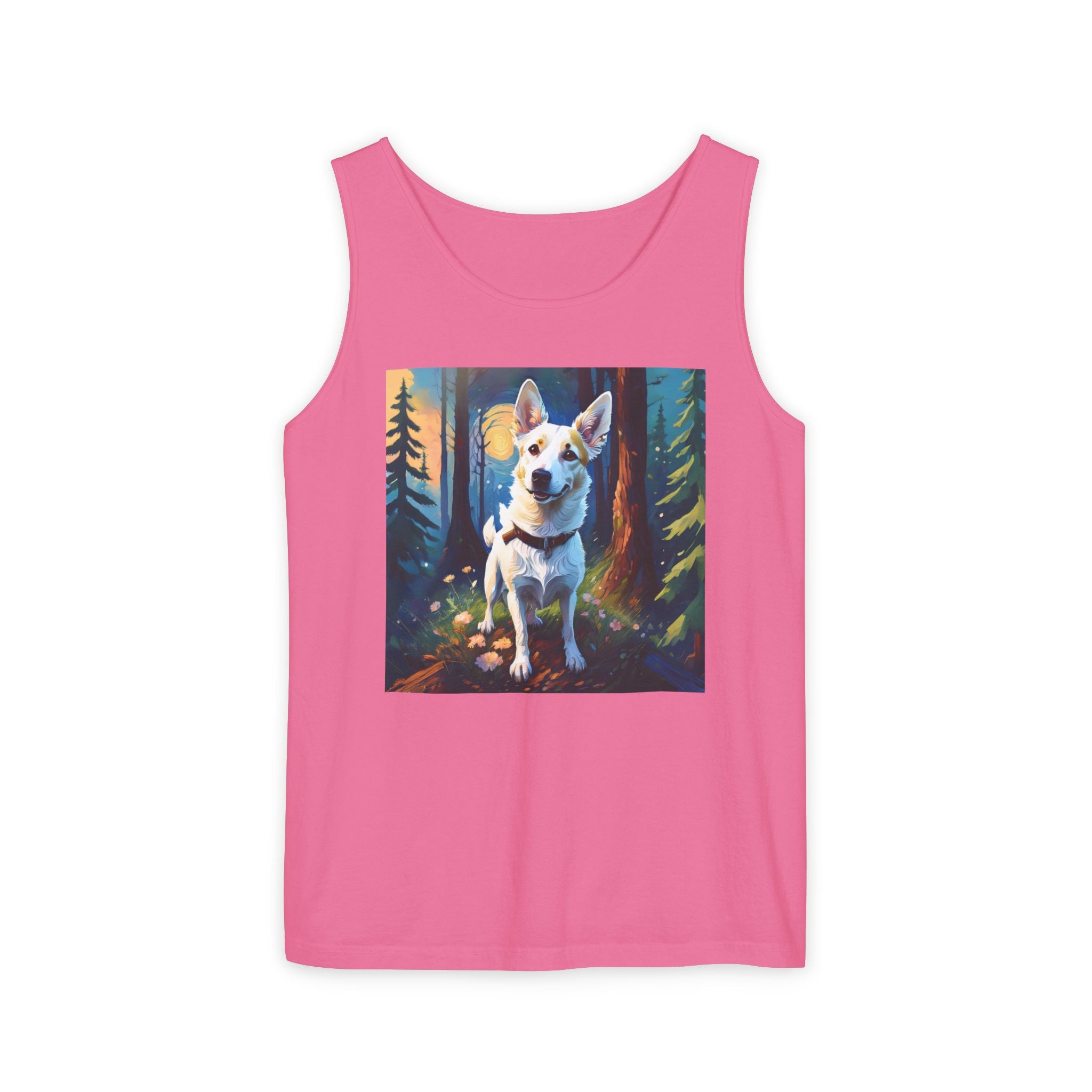 White/Tan Dog Forest Walk Unisex Tank Top