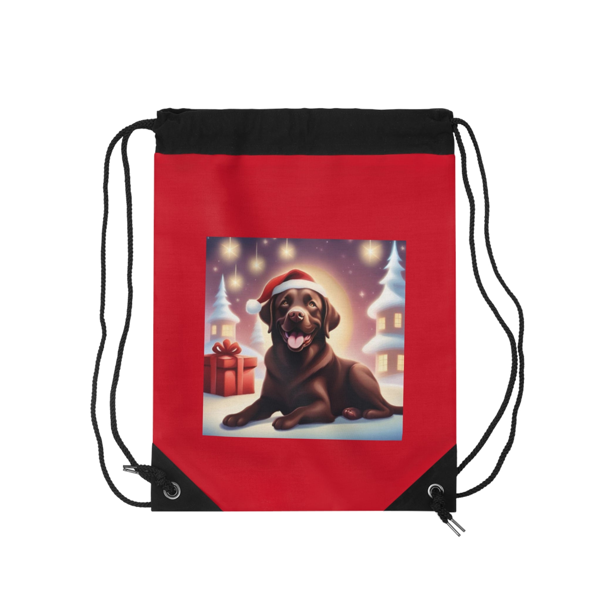 Chocolate Lab Holiday Drawstring Bag