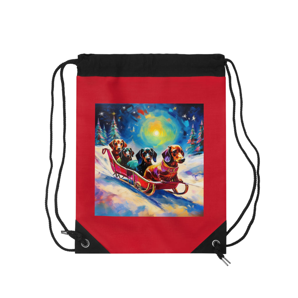 Dachshund Night Sleighride Drawstring Bag
