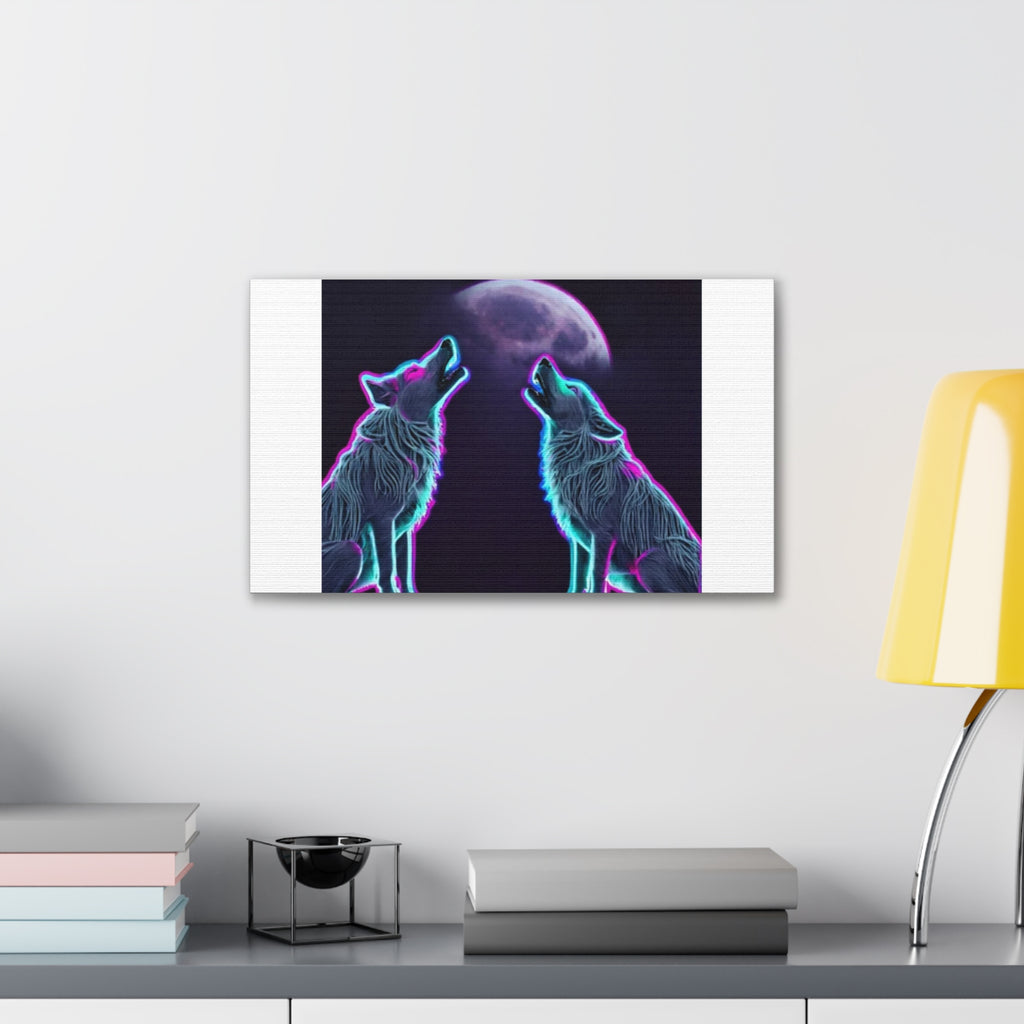 Neon Wolves Howling Canvas Stretched, 0.75"