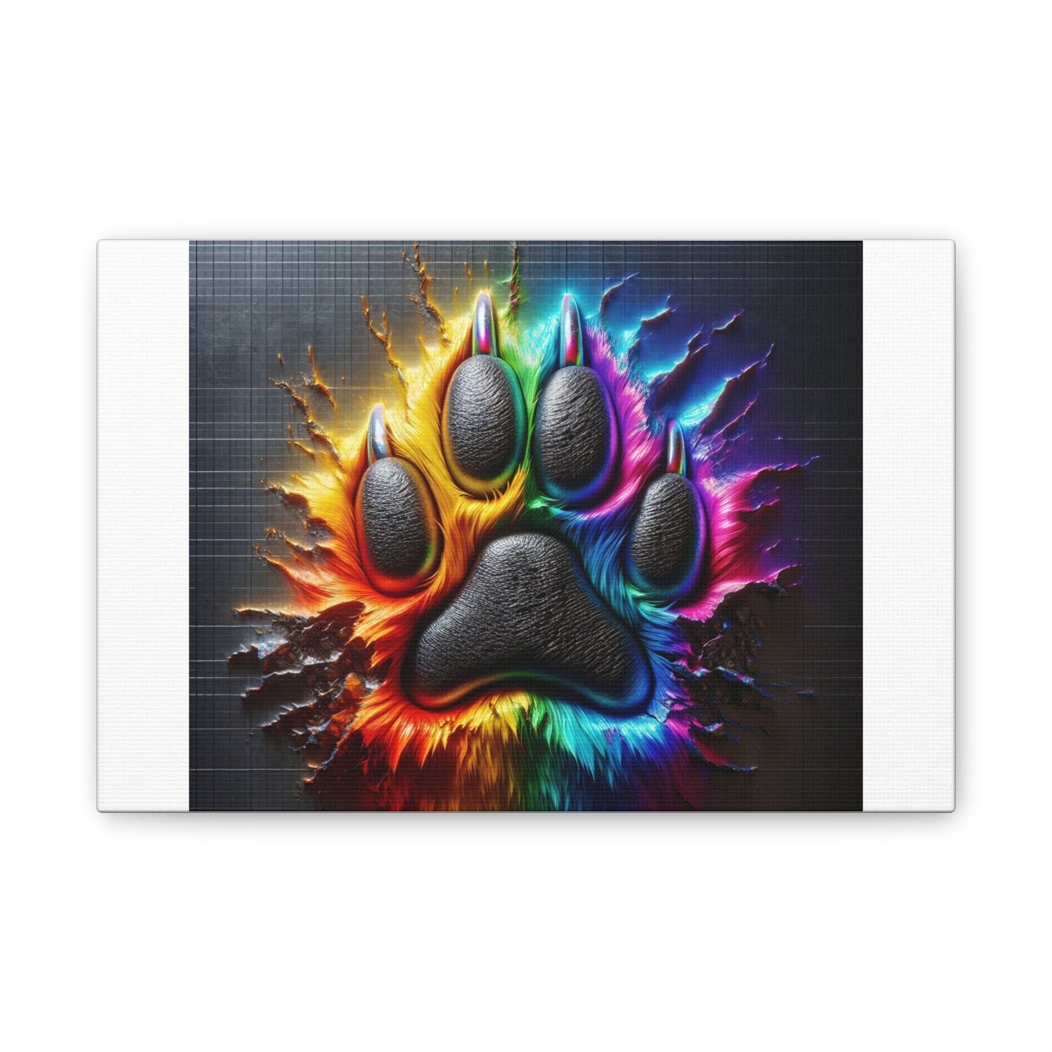 Electric Rainbow Dog Paw Canvas Stretched, 0.75"