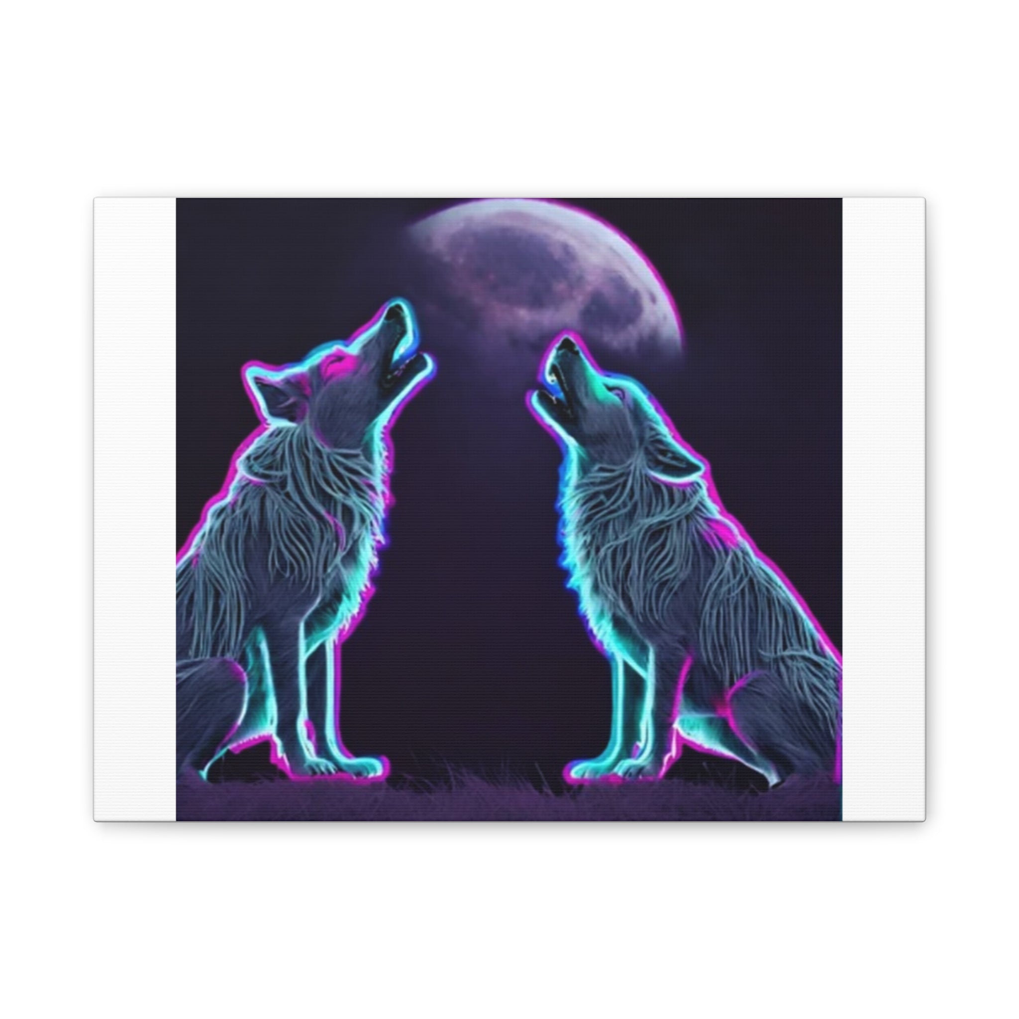 Neon Wolves Howling Canvas Stretched, 0.75"
